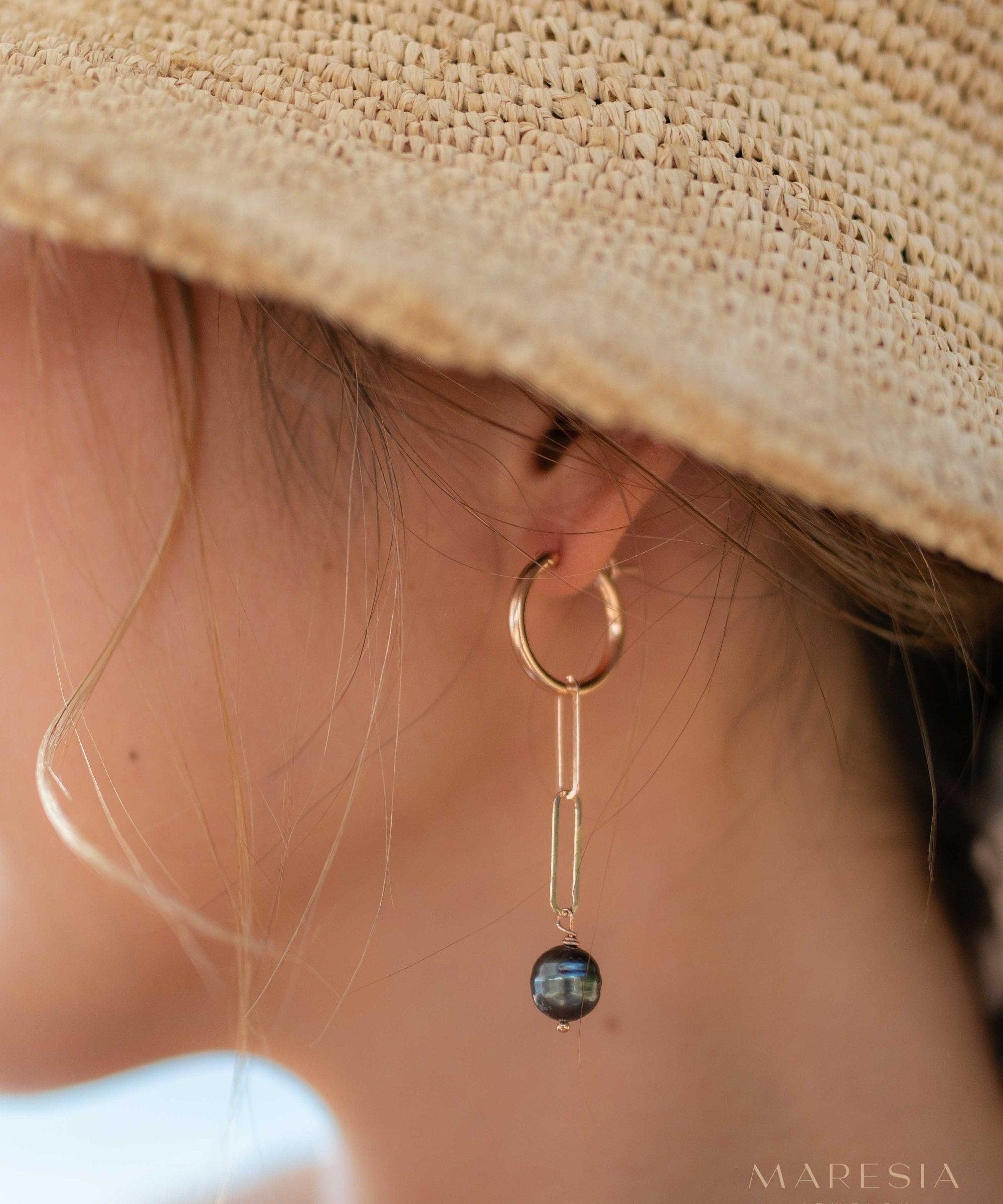 Tahitian Pearl Earrings ~ 14k Gold Filled, Rose Gold Filled or Sterling Silver 925 ~ Hoop ~ Jewelry ~ Natural ~ Organic ~ Everyday ~ ME220