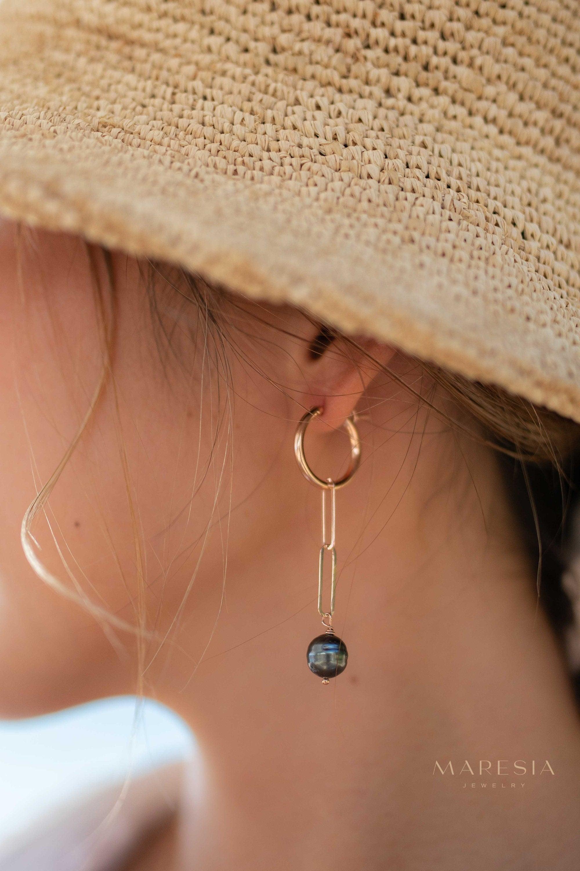 Tahitian Pearl Earrings ~ 14k Gold Filled, Rose Gold Filled or Sterling Silver 925 ~ Hoop ~ Jewelry ~ Natural ~ Organic ~ Everyday ~ ME220