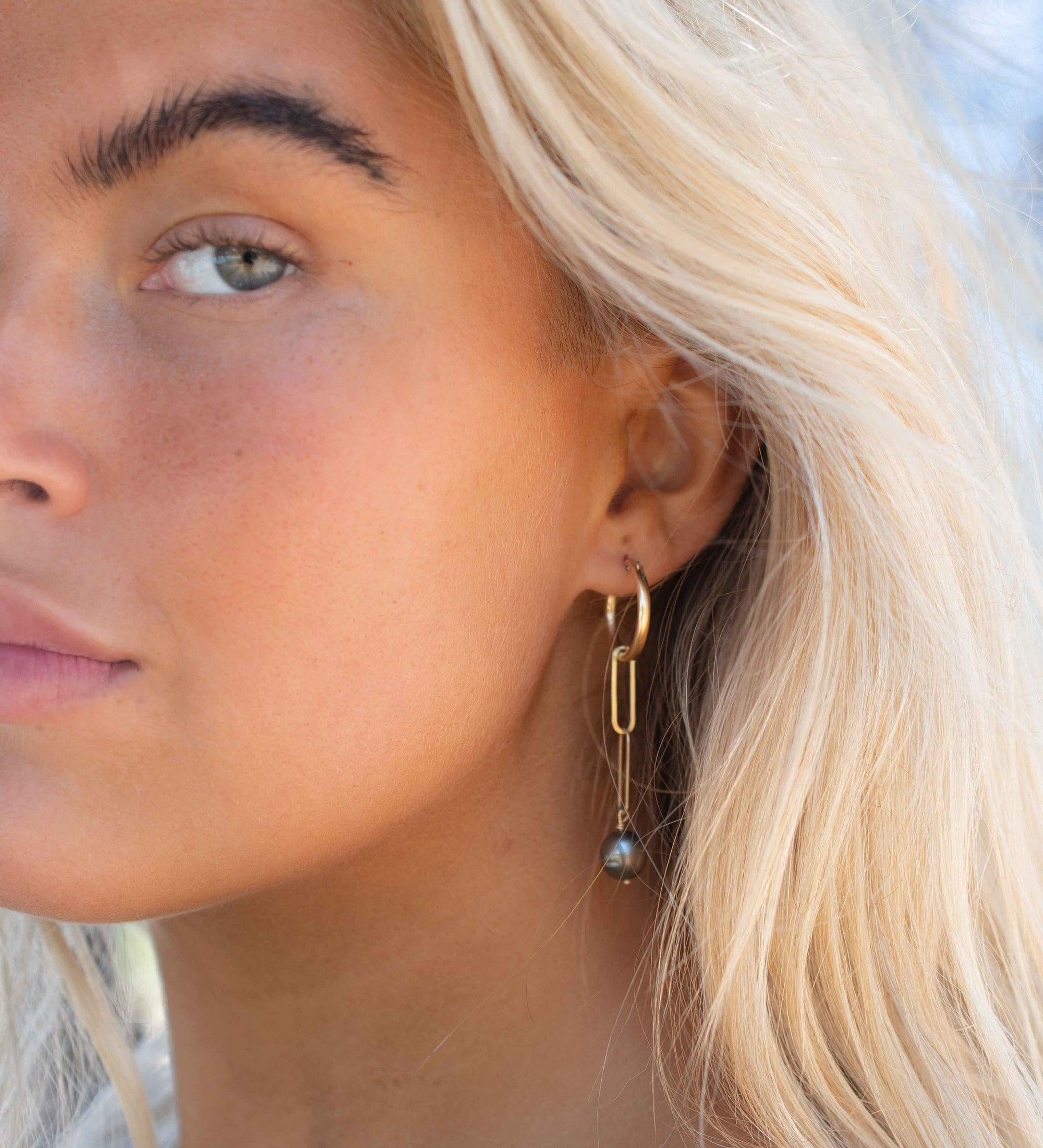 Tahitian Pearl Earrings ~ 14k Gold Filled, Rose Gold Filled or Sterling Silver 925 ~ Hoop ~ Jewelry ~ Natural ~ Organic ~ Everyday ~ ME220