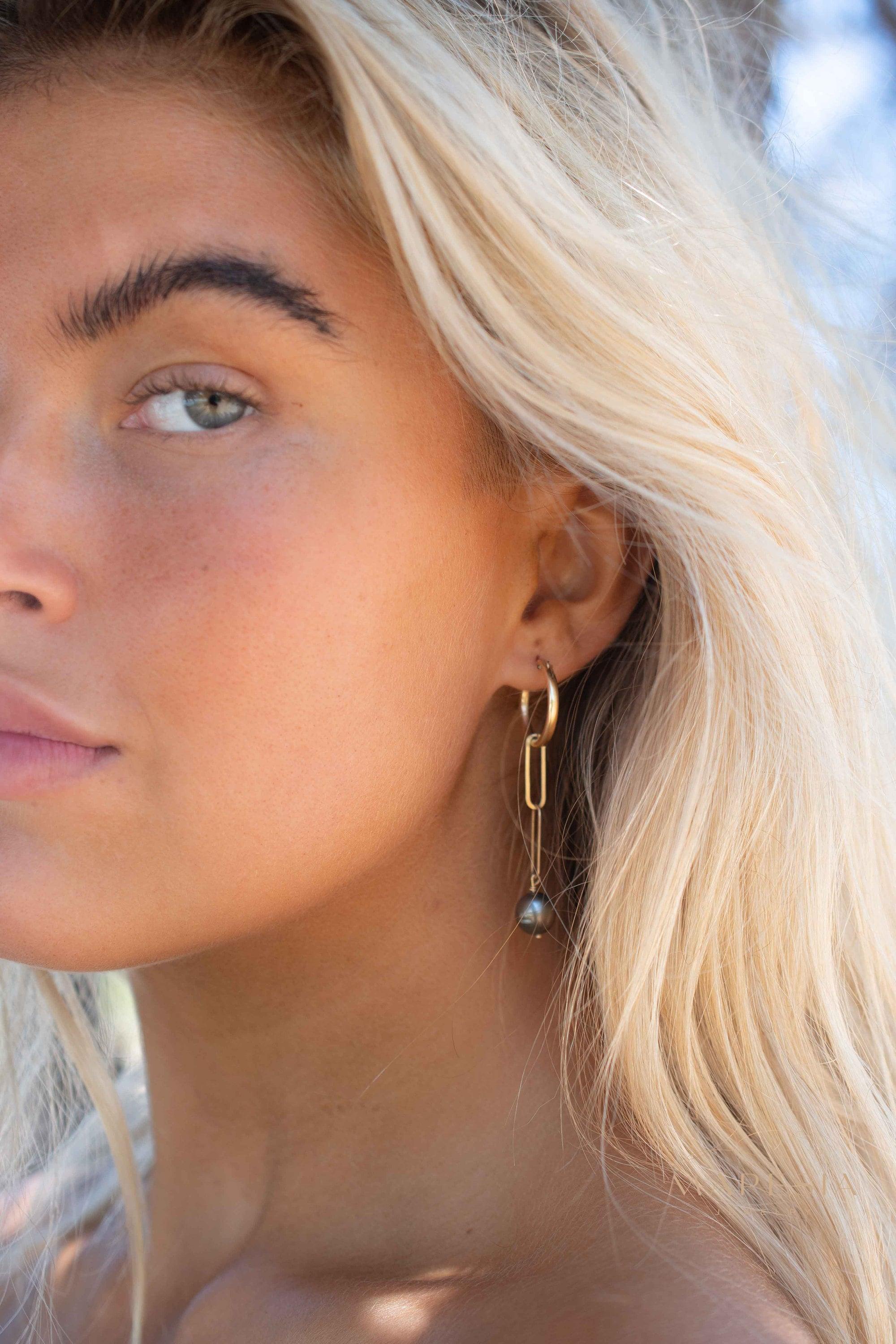 Tahitian Pearl Earrings ~ 14k Gold Filled, Rose Gold Filled or Sterling Silver 925 ~ Hoop ~ Jewelry ~ Natural ~ Organic ~ Everyday ~ ME220
