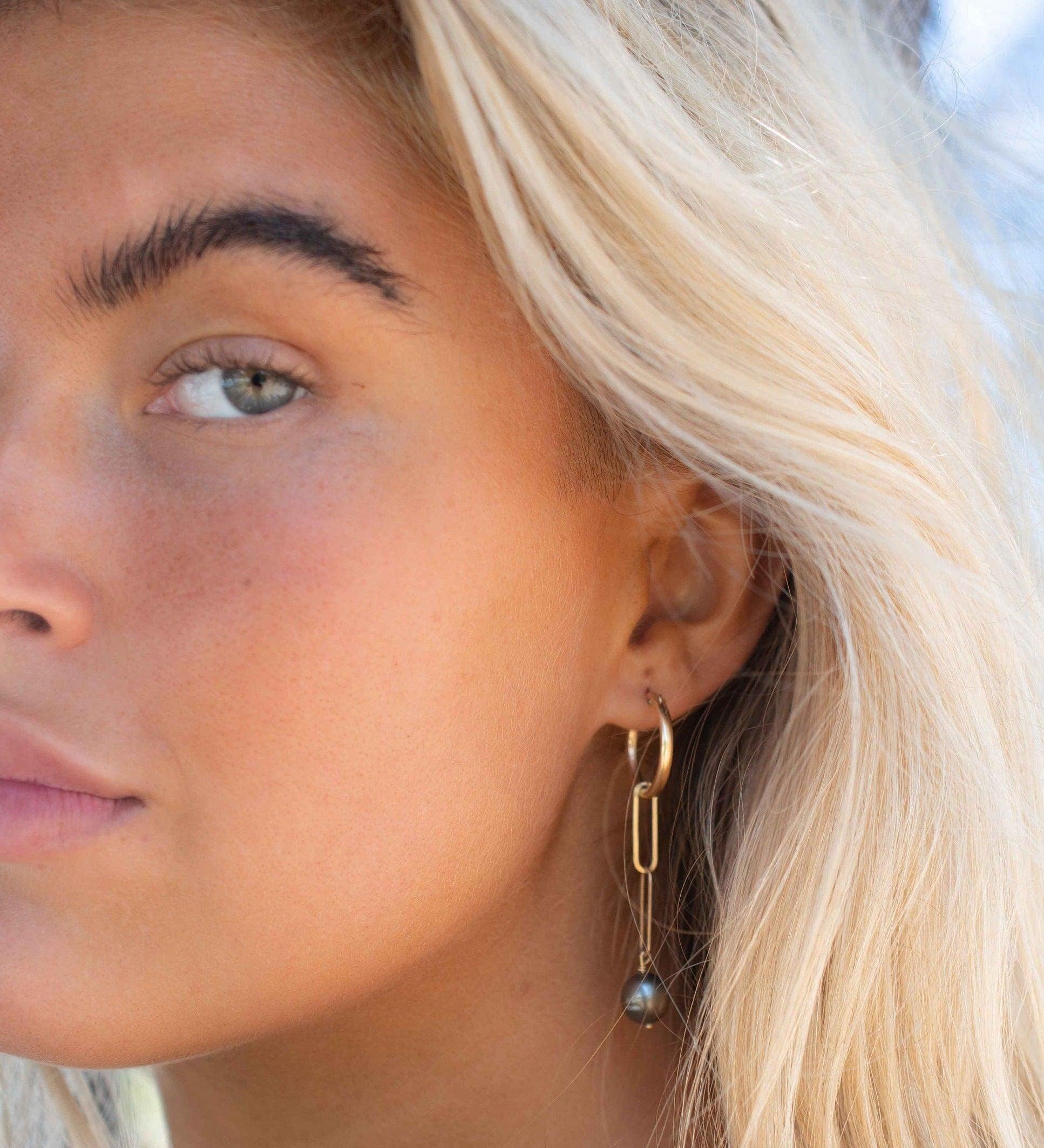 Tahitian Pearl Earrings ~ 14k Gold Filled, Rose Gold Filled or Sterling Silver 925 ~ Hoop ~ Jewelry ~ Natural ~ Organic ~ Everyday ~ ME220