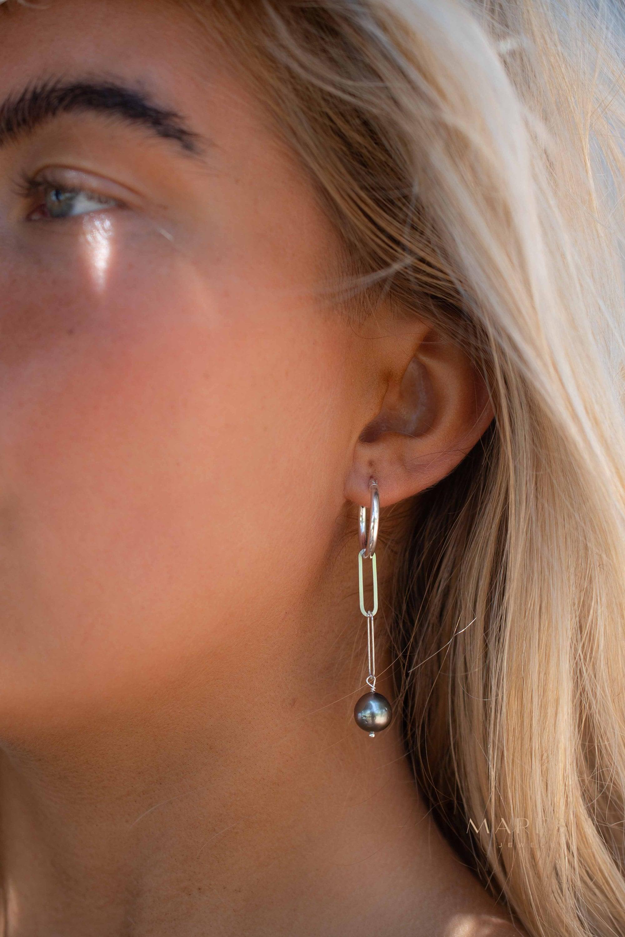 Tahitian Pearl Earrings ~ 14k Gold Filled, Rose Gold Filled or Sterling Silver 925 ~ Hoop ~ Jewelry ~ Natural ~ Organic ~ Everyday ~ ME220