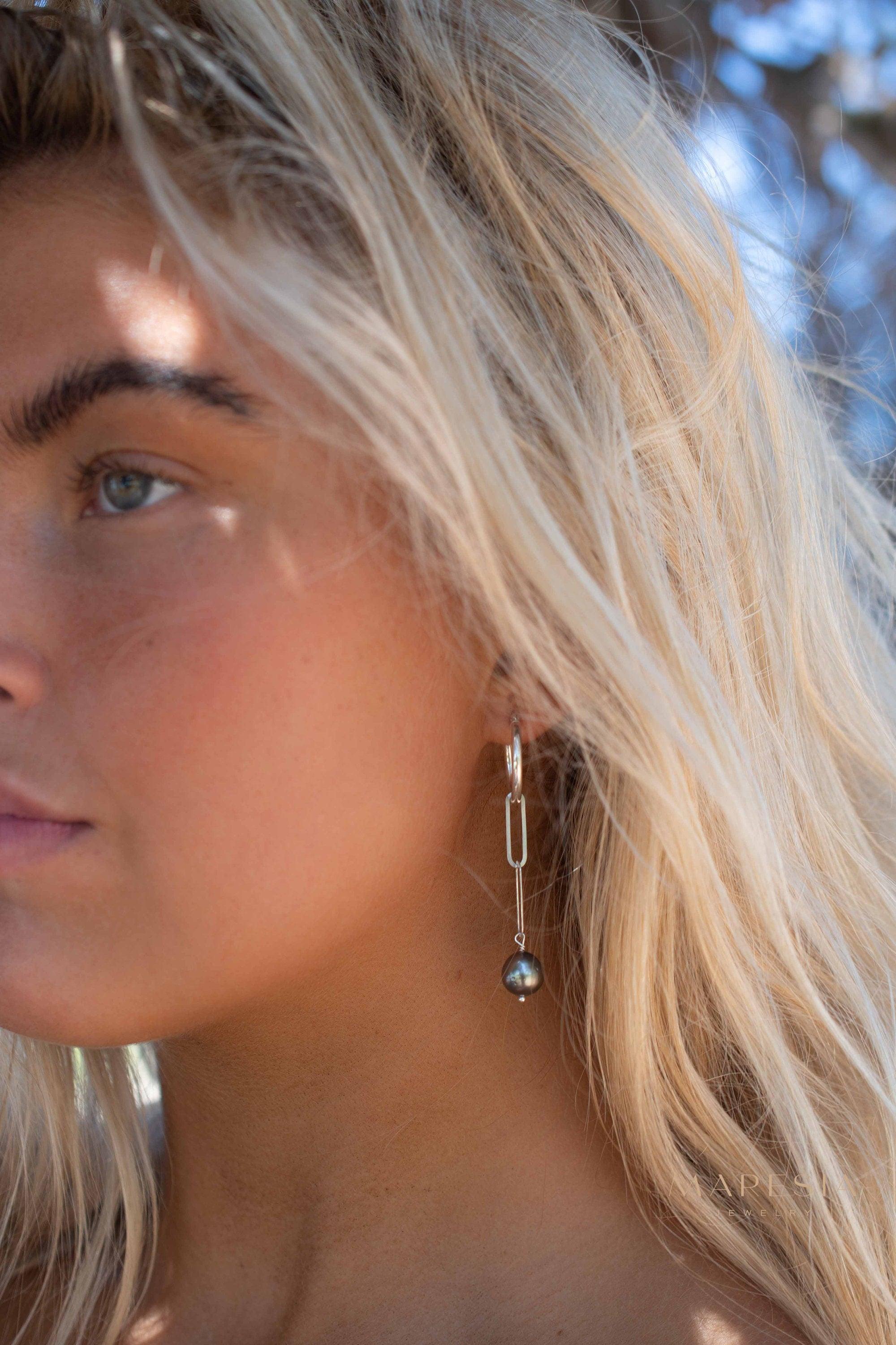 Tahitian Pearl Earrings ~ 14k Gold Filled, Rose Gold Filled or Sterling Silver 925 ~ Hoop ~ Jewelry ~ Natural ~ Organic ~ Everyday ~ ME220