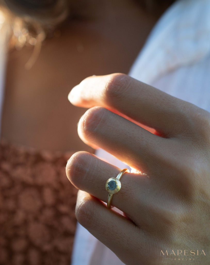 Labradorite Ring~ Gemstone ~ Round~ Stackable~ Natural ~ 18k Gold Plated ~ Jewelry ~ Handmade~February Birthstone ~MR335