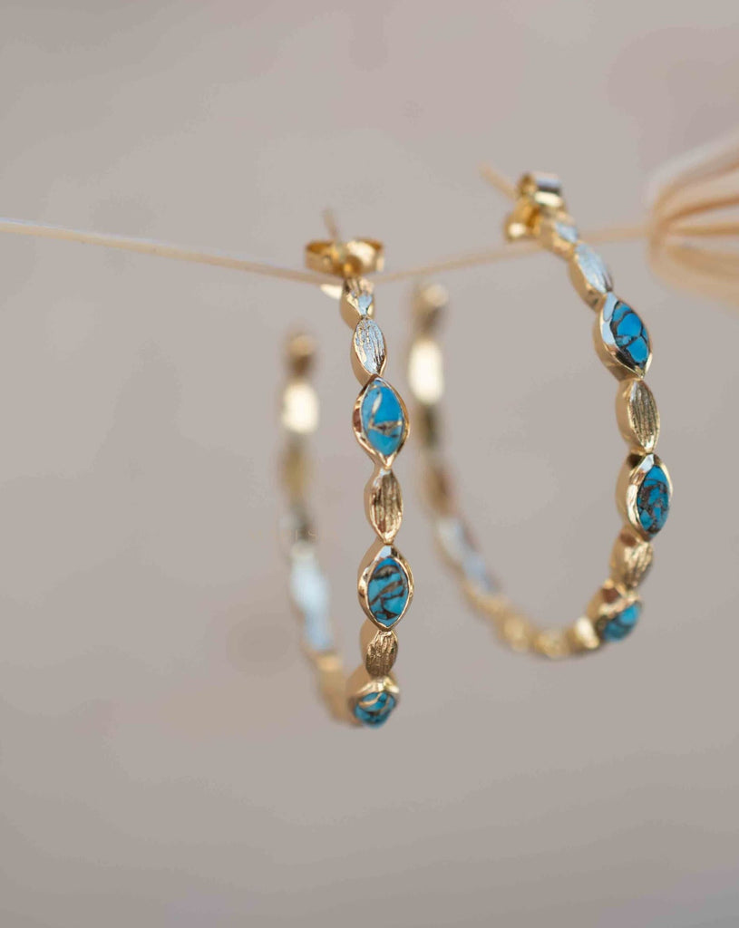 Copper Turquoise Hoop Earrings 18k Gold Plated Earrings ~ Gemstone ~ Post ~Boho design ~ Handmade ~ Jewelry ~ Gift for her ~ ME206