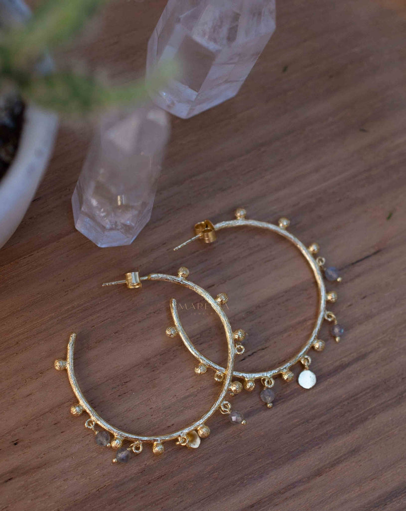 Labradorite Hoop Earrings 18k Gold Plated Earrings ~ Gemstone ~ Post ~Boho design ~ Handmade ~ Jewelry ~ Gift for her ~ ME212