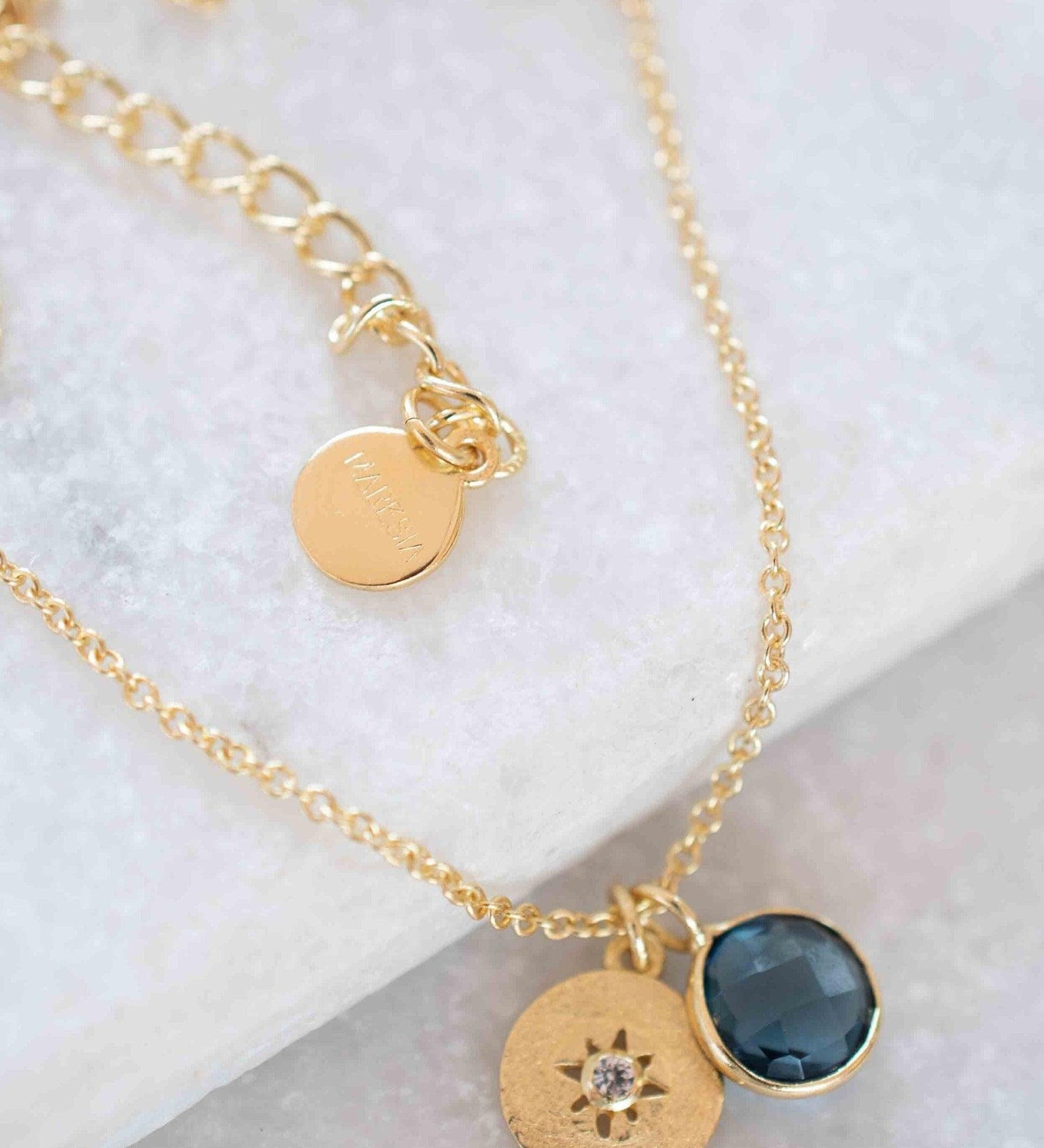 Iolite hydro, Aqua Chalcedony or Labradorite & CZ Necklace ~ Gold Plated 18k ~ Jewelry Minimalist~ Handmade~ Thin Chain~ Delicate~ MN125