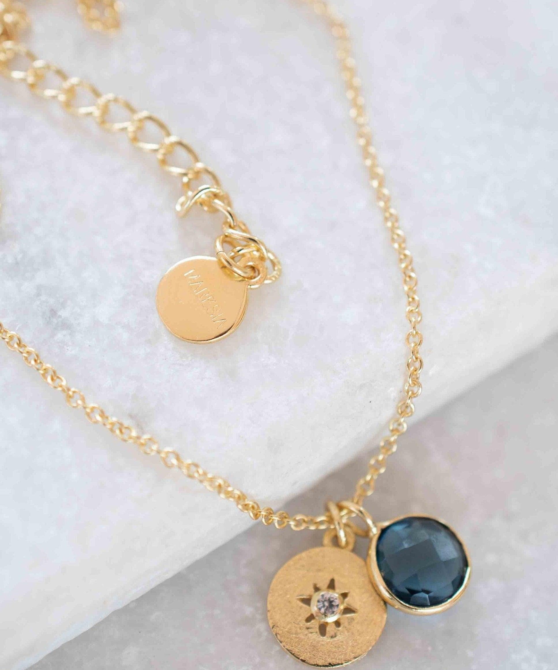 Iolite hydro, Aqua Chalcedony or Labradorite & CZ Necklace ~ Gold Plated 18k ~ Jewelry Minimalist~ Handmade~ Thin Chain~ Delicate~ MN125