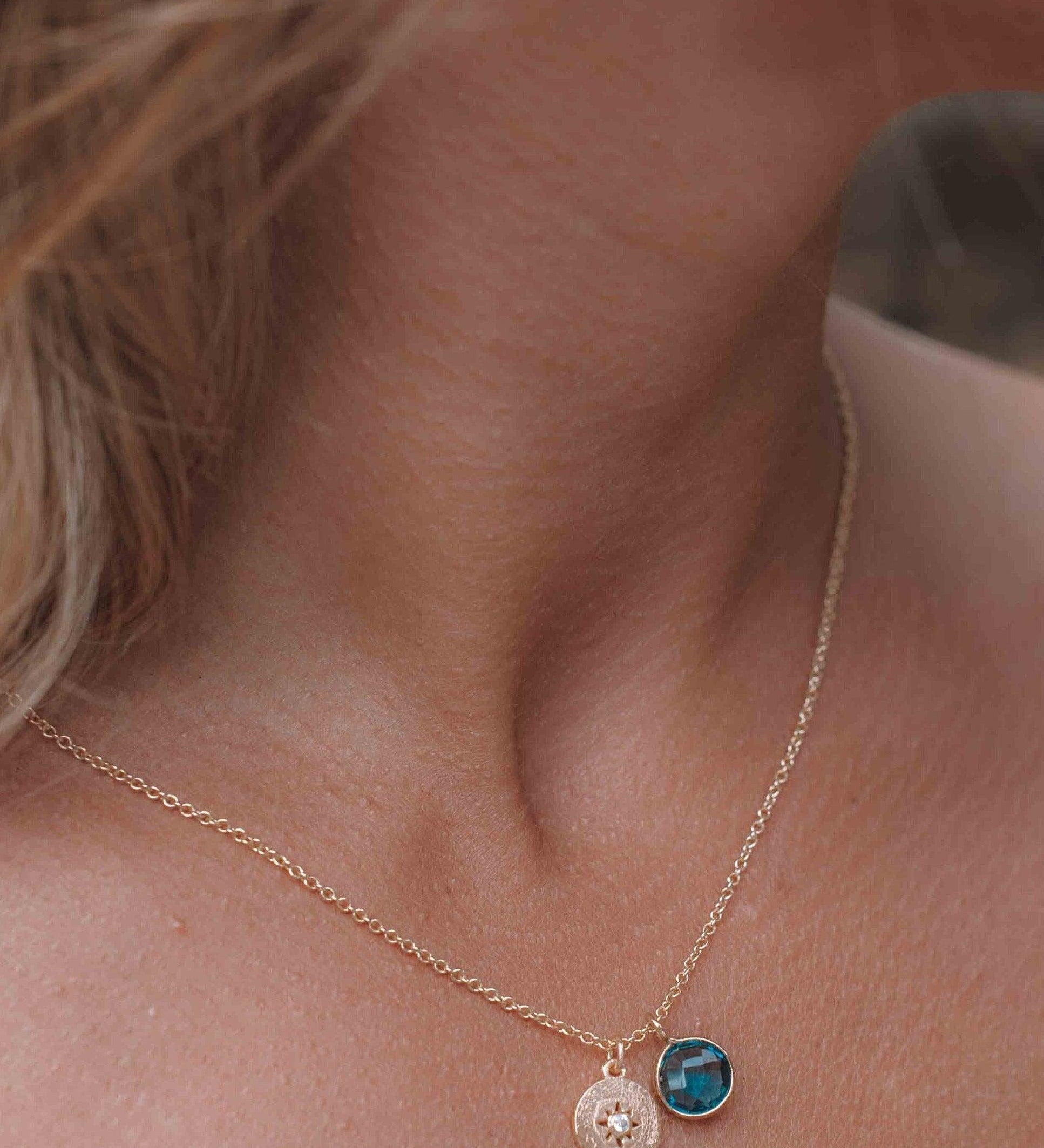 Iolite hydro, Aqua Chalcedony or Labradorite & CZ Necklace ~ Gold Plated 18k ~ Jewelry Minimalist~ Handmade~ Thin Chain~ Delicate~ MN125