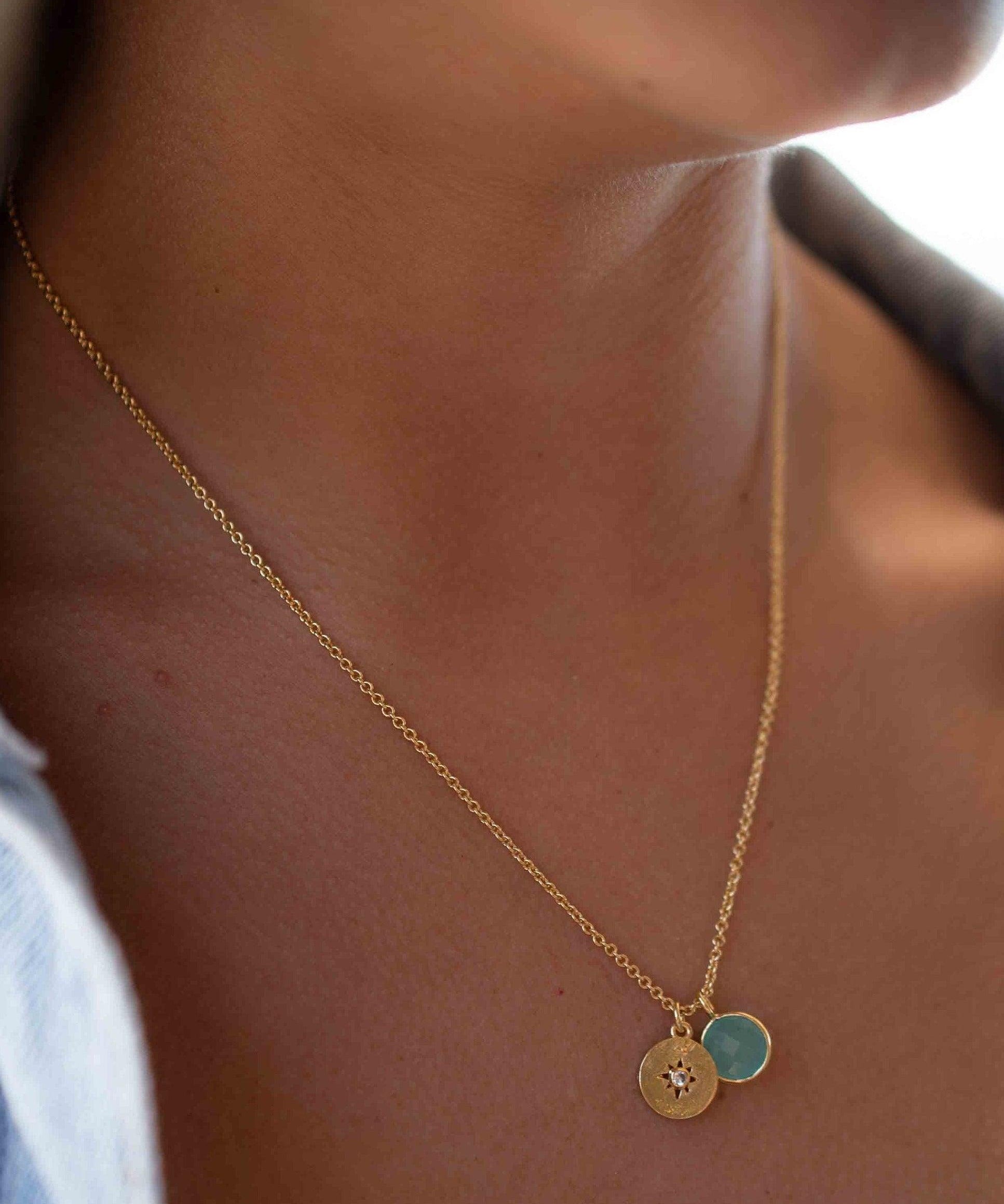 Iolite hydro, Aqua Chalcedony or Labradorite & CZ Necklace ~ Gold Plated 18k ~ Jewelry Minimalist~ Handmade~ Thin Chain~ Delicate~ MN125