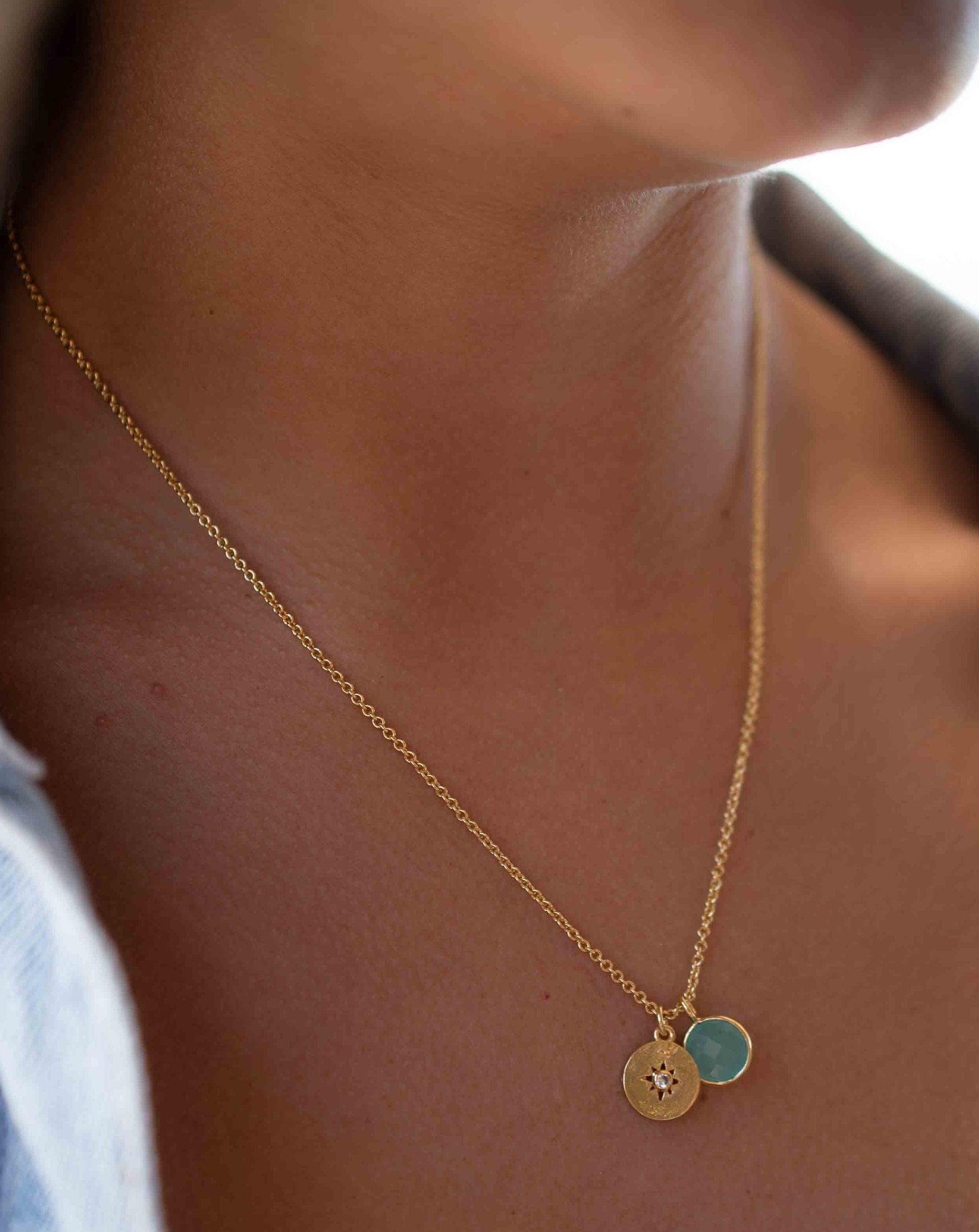 Iolite hydro, Aqua Chalcedony or Labradorite & CZ Necklace ~ Gold Plated 18k ~ Jewelry Minimalist~ Handmade~ Thin Chain~ Delicate~ MN125