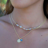 Iolite hydro, Aqua Chalcedony or Labradorite & CZ Necklace ~ Gold Plated 18k ~ Jewelry Minimalist~ Handmade~ Thin Chain~ Delicate~ MN126