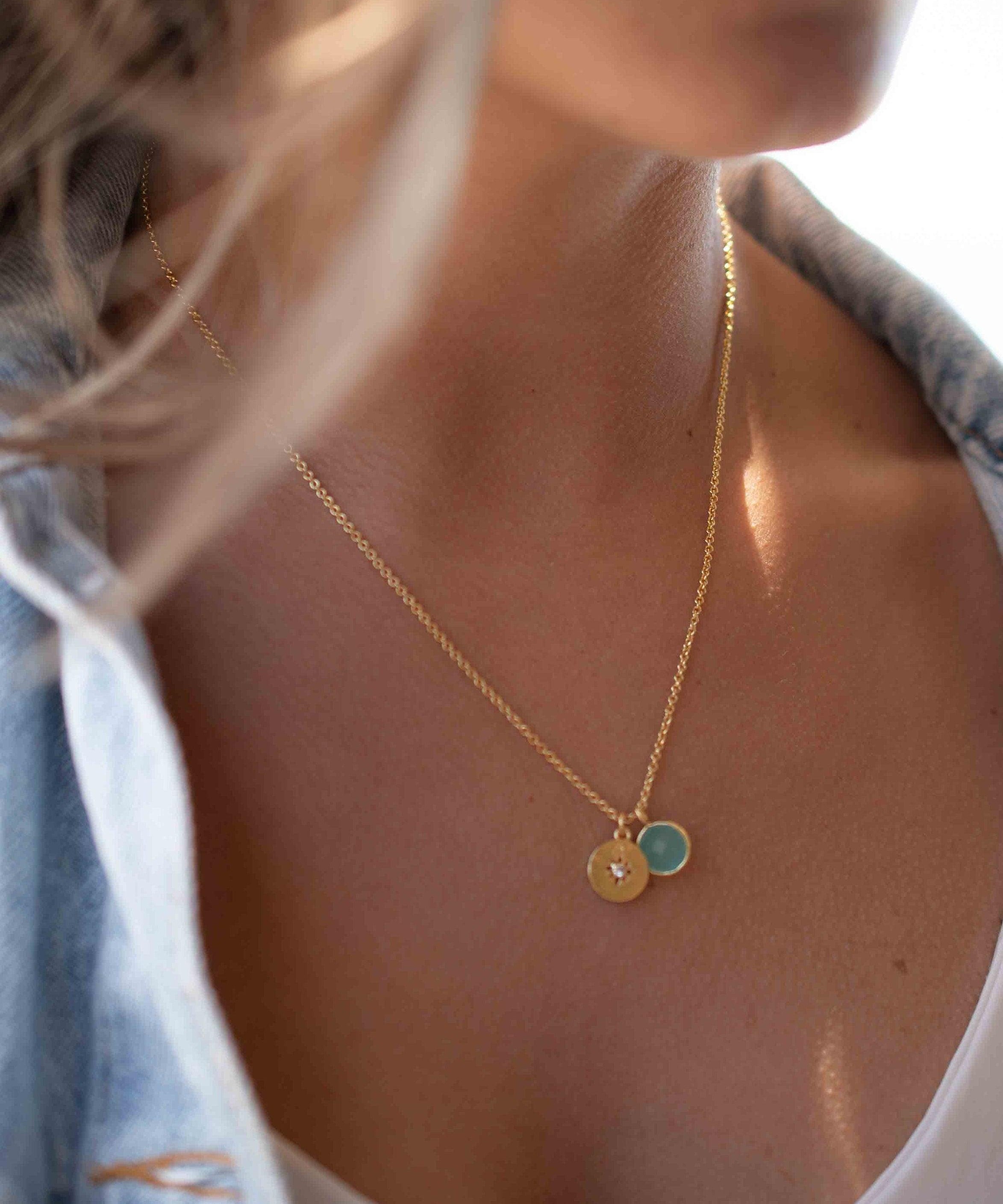 Iolite hydro, Aqua Chalcedony or Labradorite & CZ Necklace ~ Gold Plated 18k ~ Jewelry Minimalist~ Handmade~ Thin Chain~ Delicate~ MN126