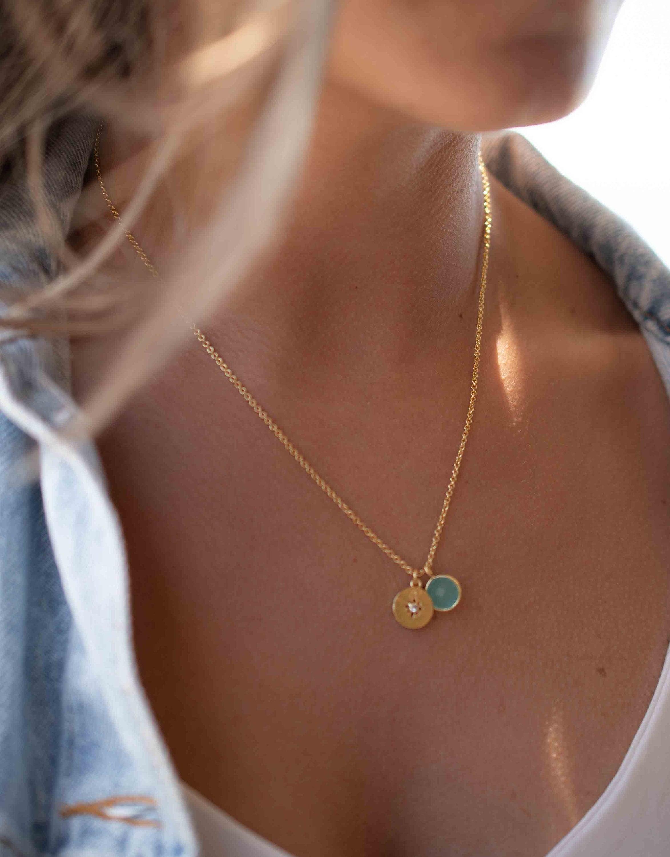 Iolite hydro, Aqua Chalcedony or Labradorite & CZ Necklace ~ Gold Plated 18k ~ Jewelry Minimalist~ Handmade~ Thin Chain~ Delicate~ MN126