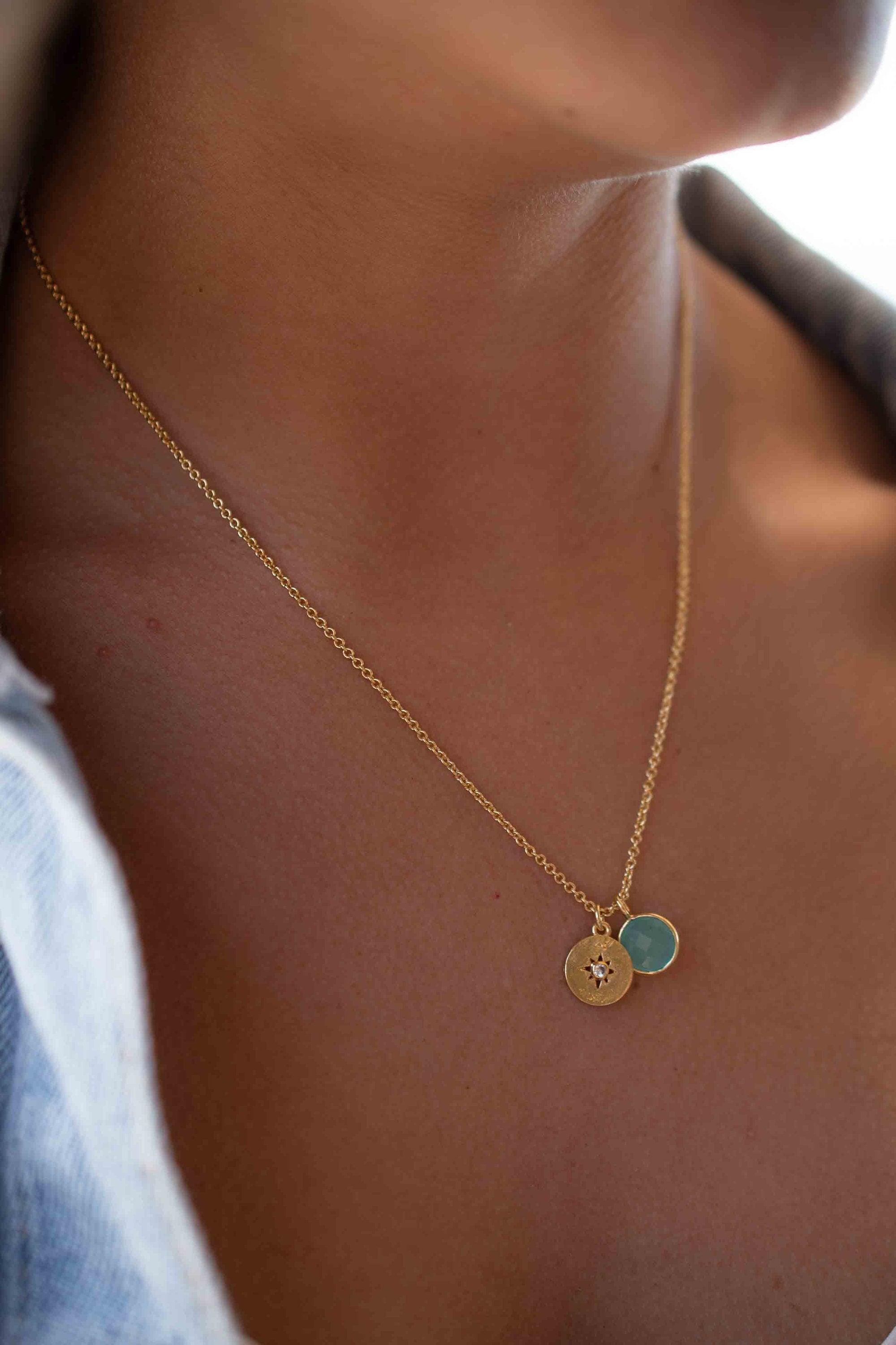 Iolite hydro, Aqua Chalcedony or Labradorite & CZ Necklace ~ Gold Plated 18k ~ Jewelry Minimalist~ Handmade~ Thin Chain~ Delicate~ MN126