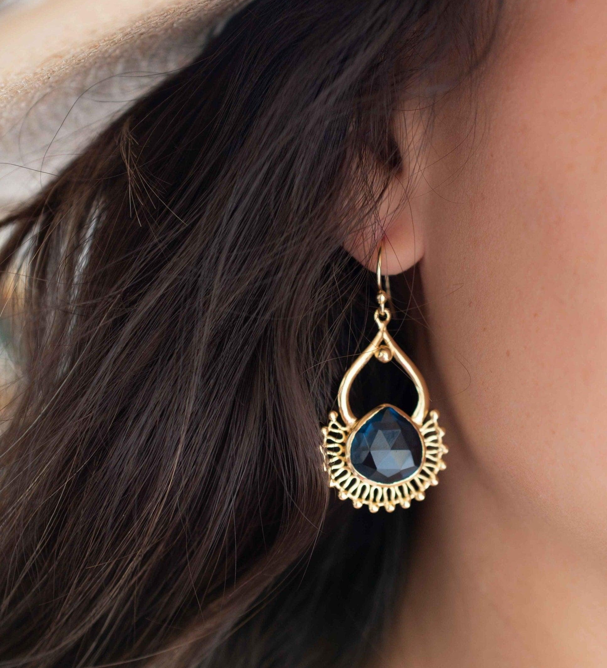 Iolite hydro Earrings ~ Dangle ~ Jewelry ~ 18k Gold Plated ~ Natural ~ Large Earrings ~ Gift for Her ~ Boho ~ Hippie ~ ME184