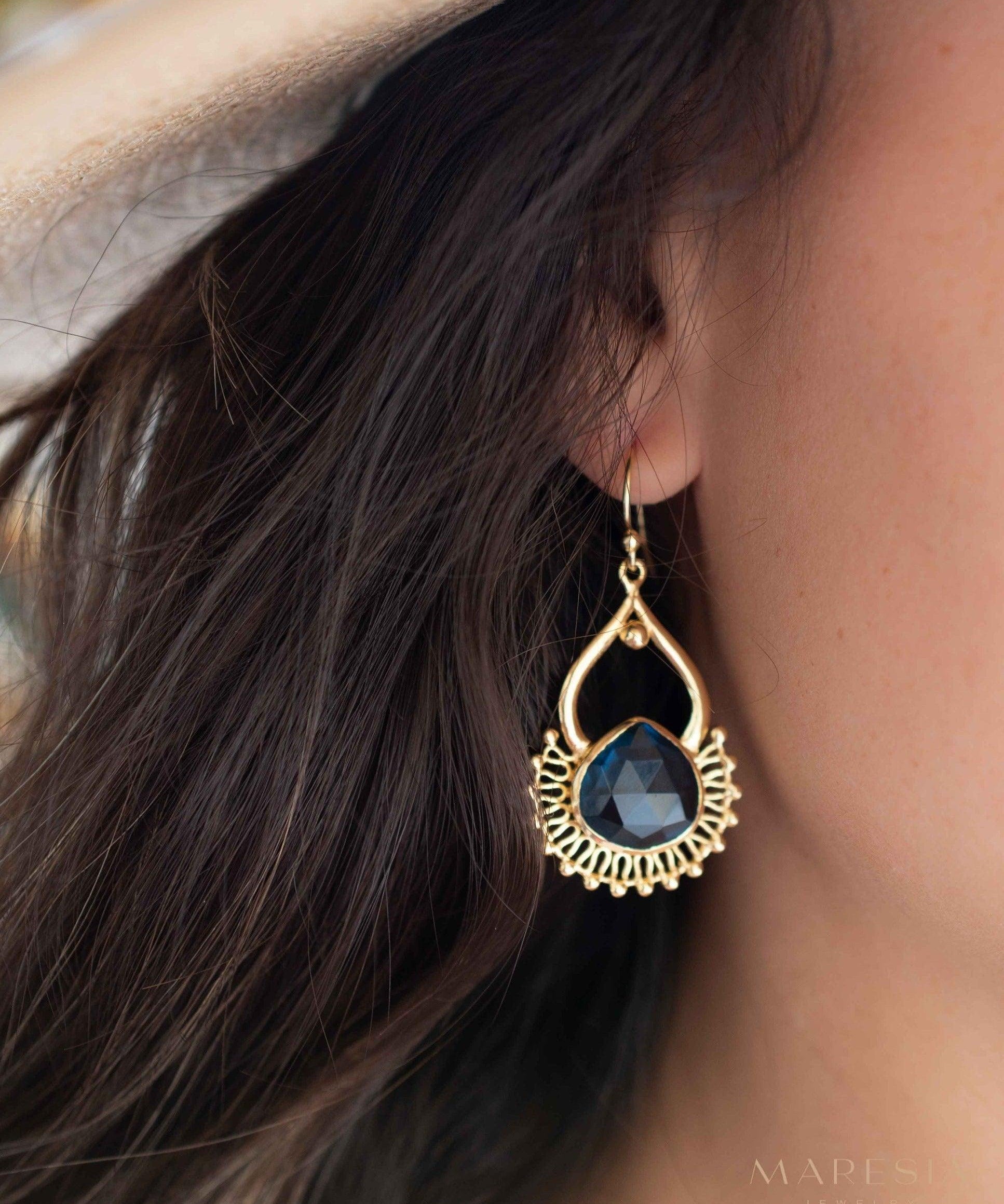 Iolite hydro Earrings ~ Dangle ~ Jewelry ~ 18k Gold Plated ~ Natural ~ Large Earrings ~ Gift for Her ~ Boho ~ Hippie ~ ME184