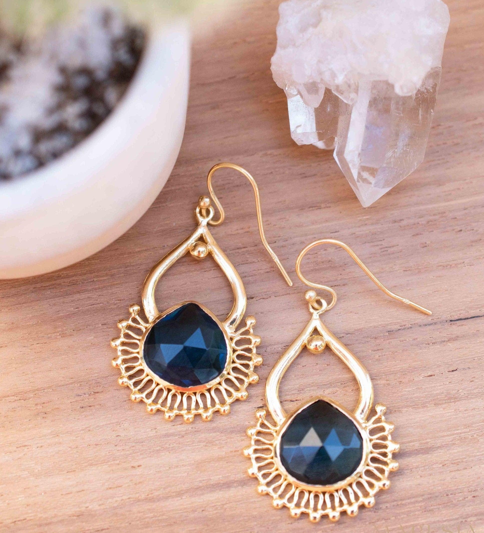 Iolite hydro Earrings ~ Dangle ~ Jewelry ~ 18k Gold Plated ~ Natural ~ Large Earrings ~ Gift for Her ~ Boho ~ Hippie ~ ME184