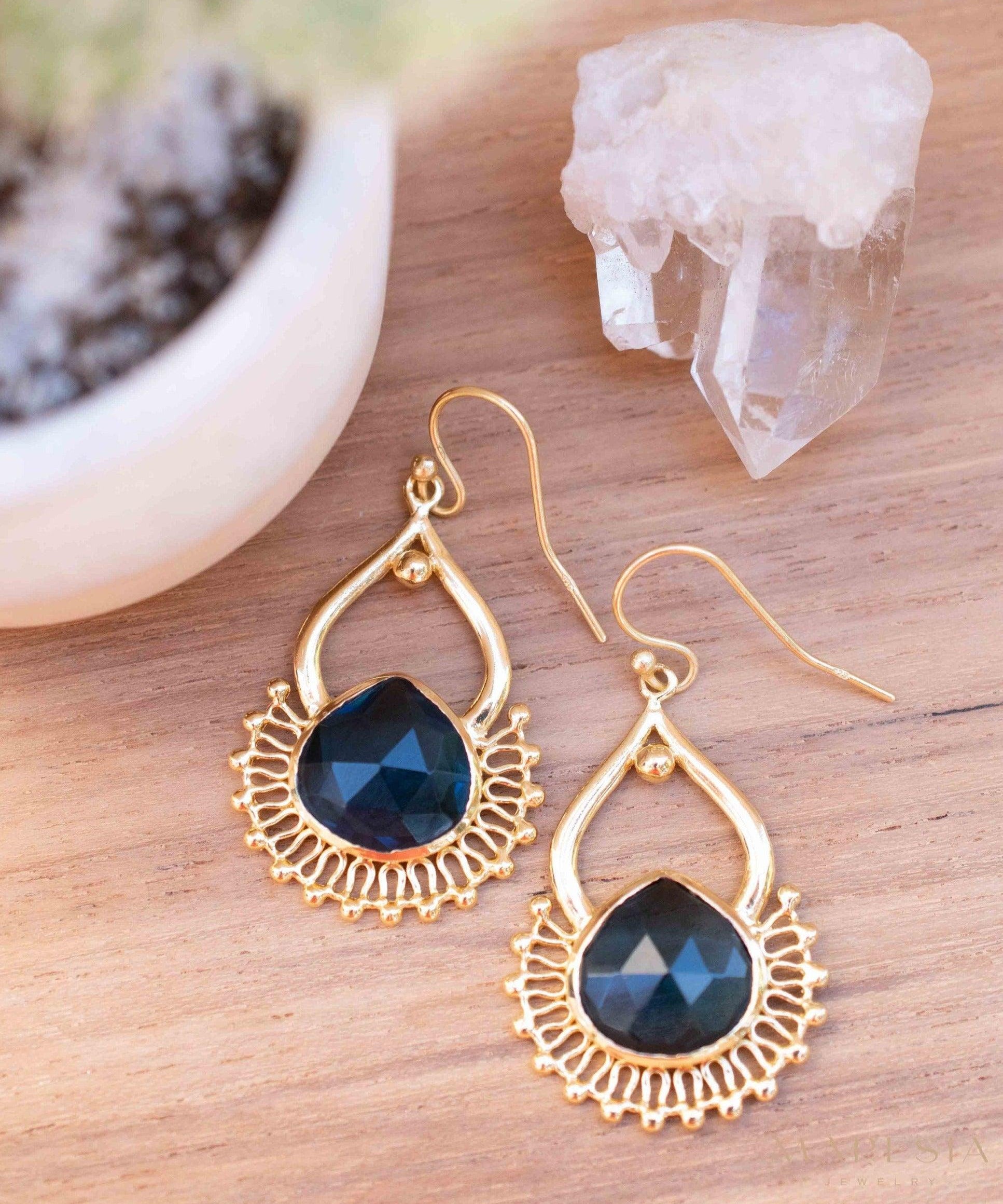 Iolite hydro Earrings ~ Dangle ~ Jewelry ~ 18k Gold Plated ~ Natural ~ Large Earrings ~ Gift for Her ~ Boho ~ Hippie ~ ME184