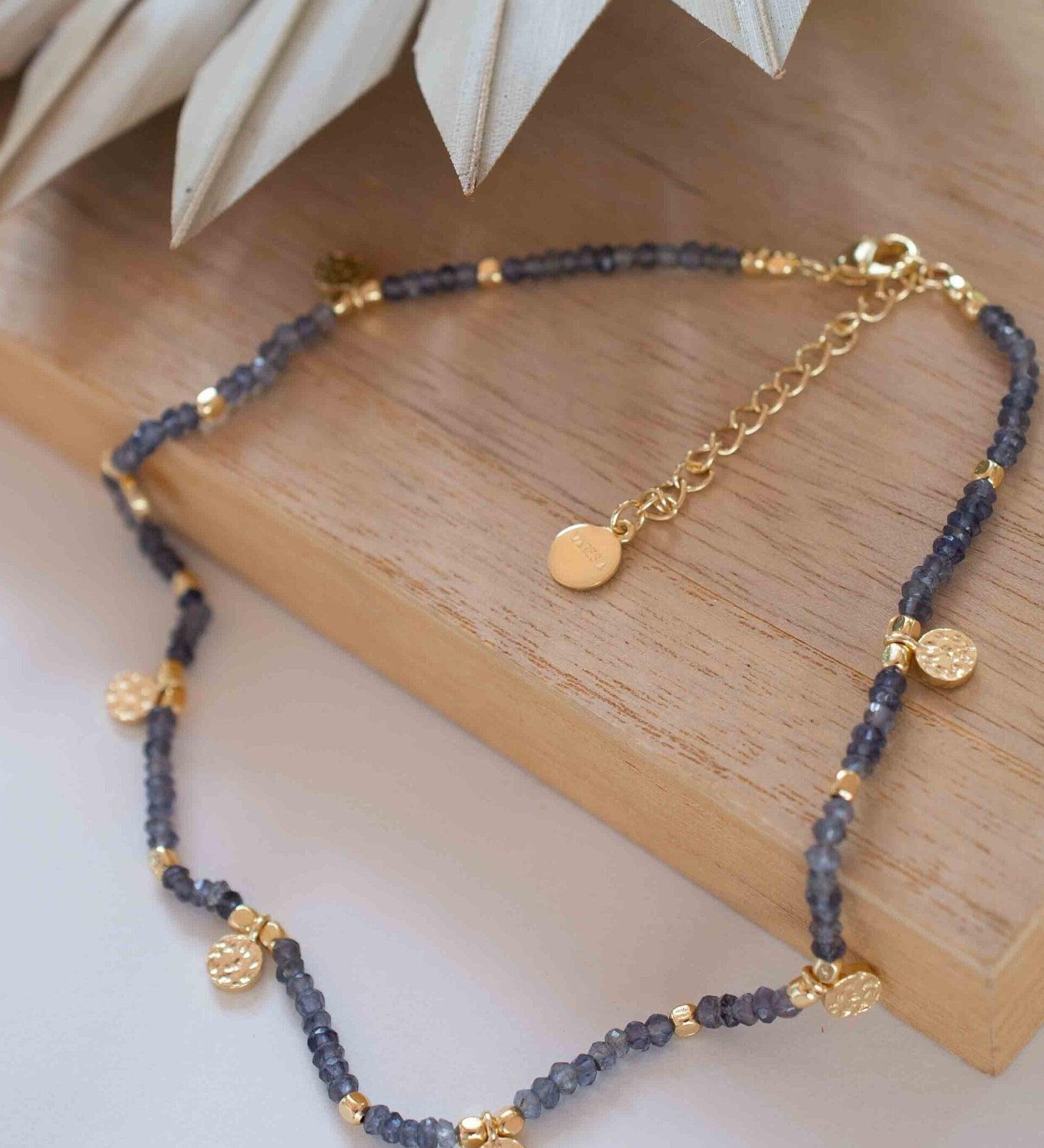 Iolite hydro Necklace ~ Gold Plated 18k ~Choker ~ Jewelry ~ Gift For Her ~ Minimalist~ Handmade~ Thin Chain~ Delicate ~Layered ~ MN103