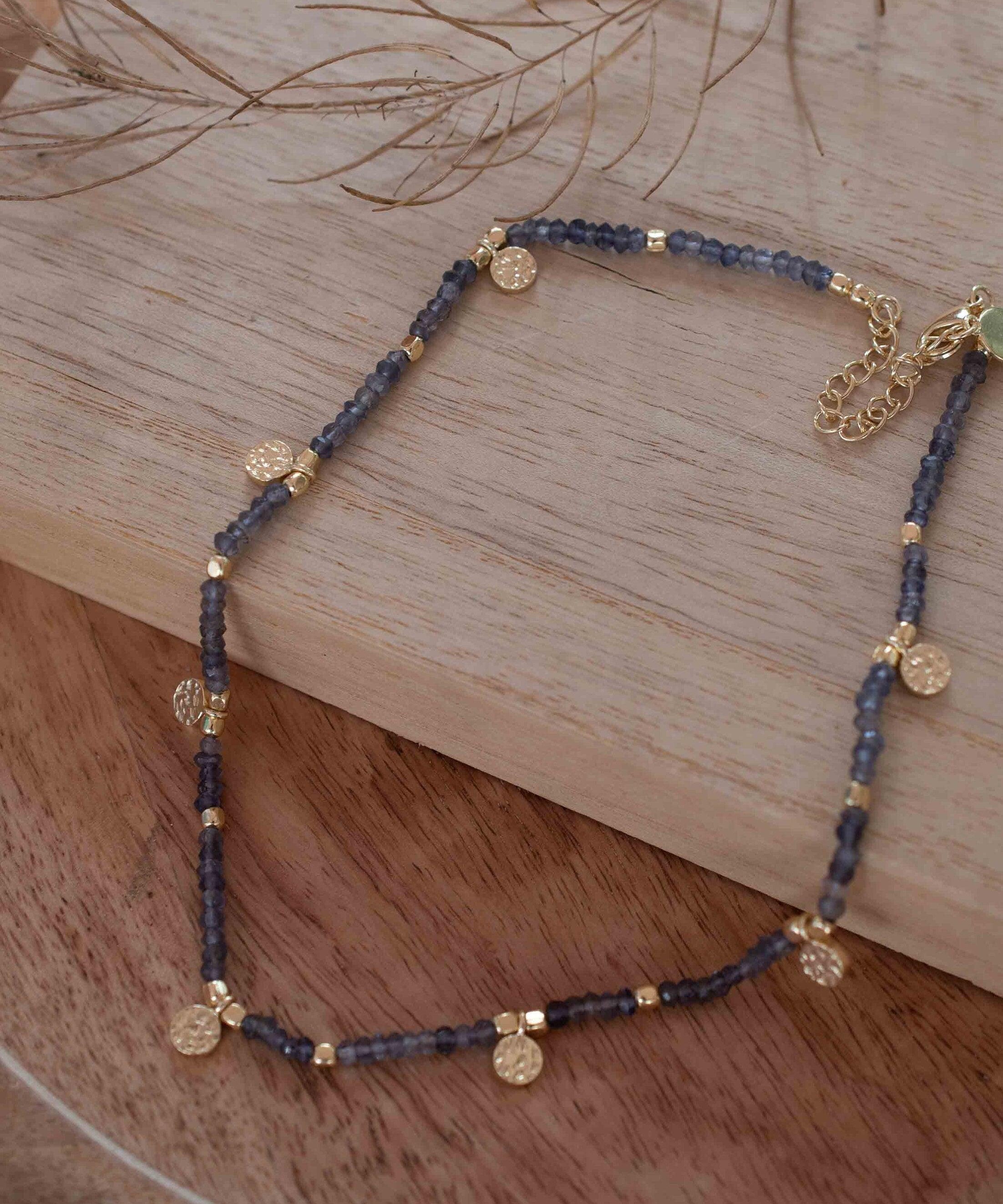 Iolite hydro Necklace ~ Gold Plated 18k ~Choker ~ Jewelry ~ Gift For Her ~ Minimalist~ Handmade~ Thin Chain~ Delicate ~Layered ~ MN103