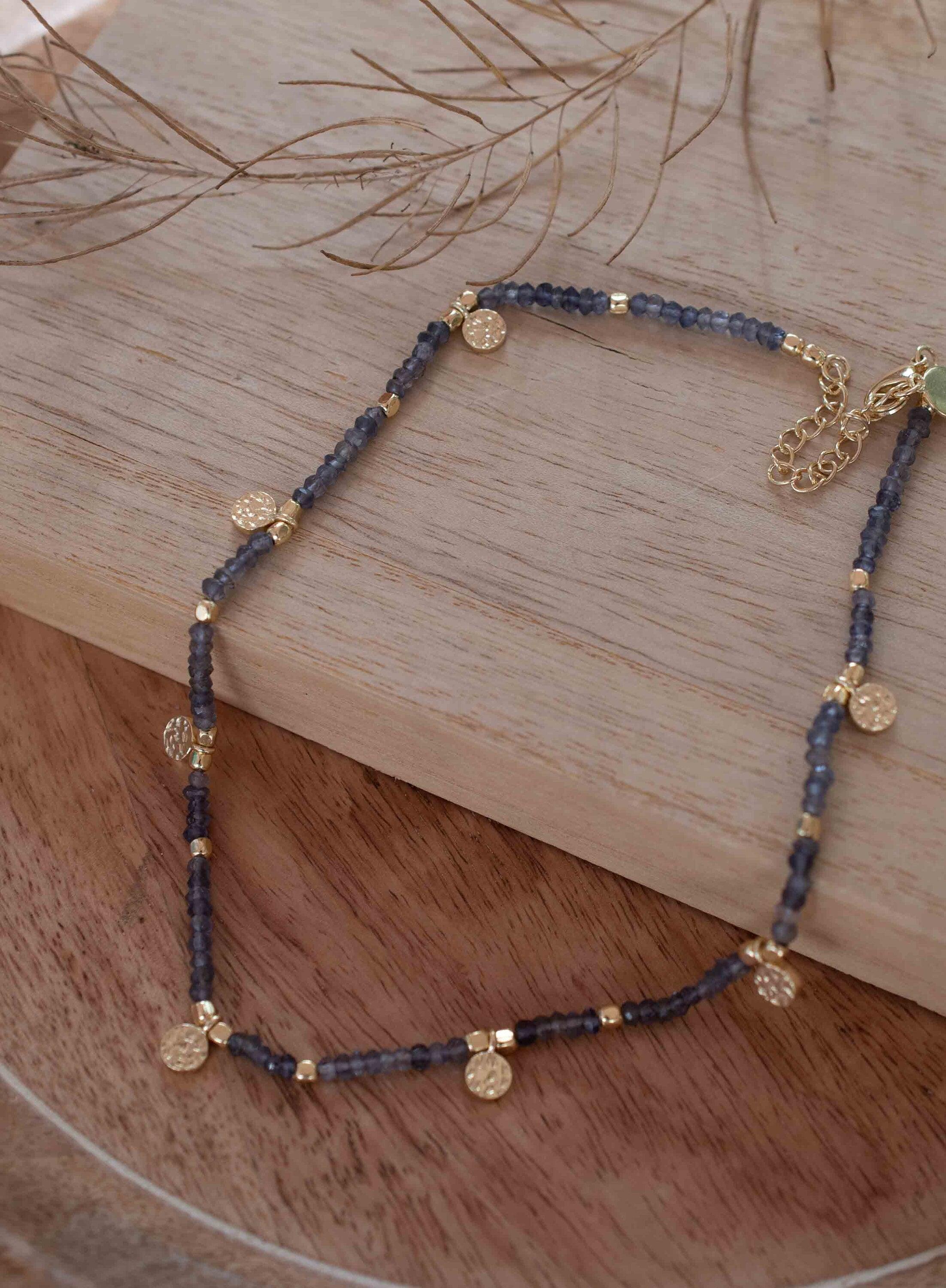 Iolite hydro Necklace ~ Gold Plated 18k ~Choker ~ Jewelry ~ Gift For Her ~ Minimalist~ Handmade~ Thin Chain~ Delicate ~Layered ~ MN103