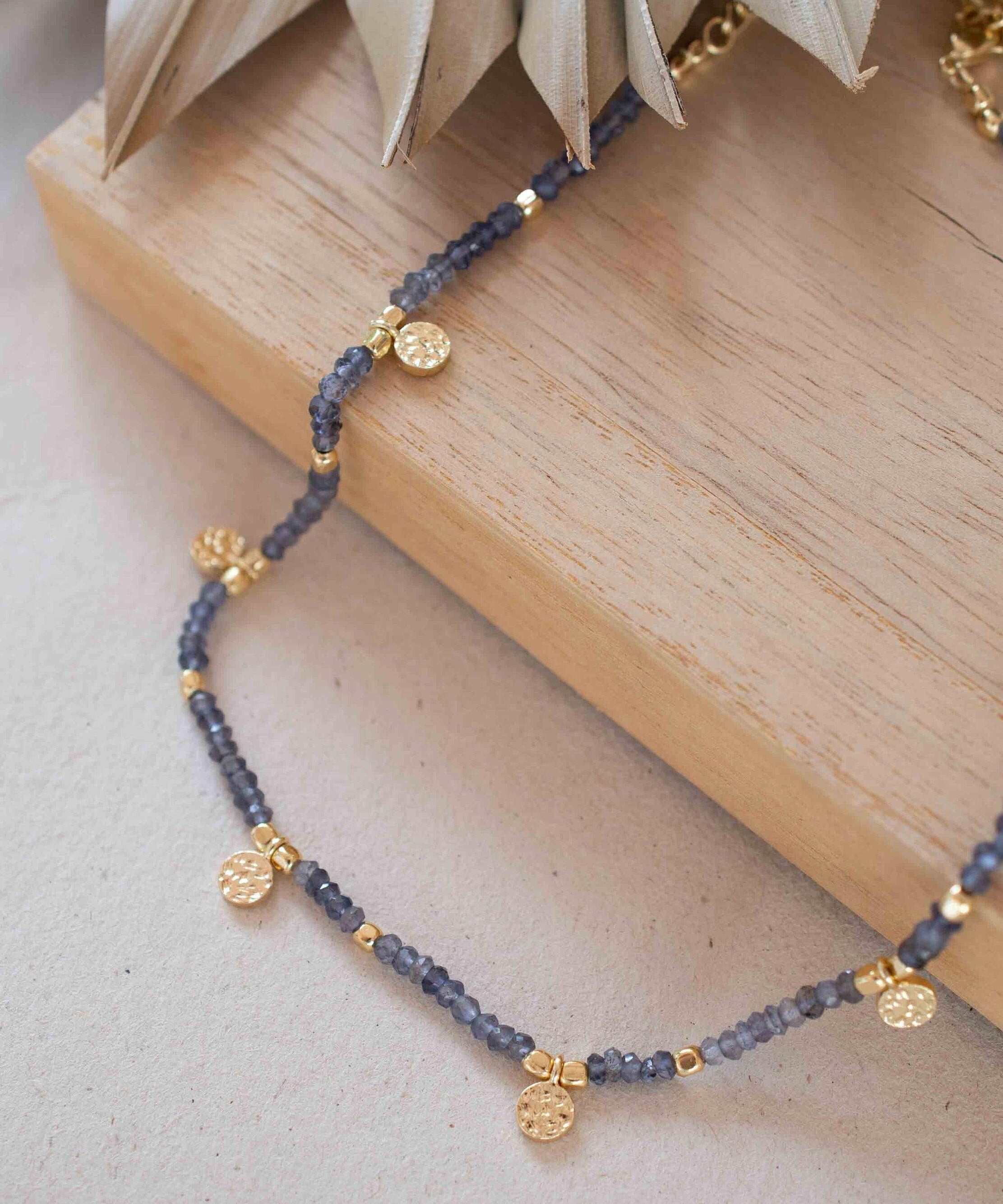 Iolite hydro Necklace ~ Gold Plated 18k ~Choker ~ Jewelry ~ Gift For Her ~ Minimalist~ Handmade~ Thin Chain~ Delicate ~Layered ~ MN103