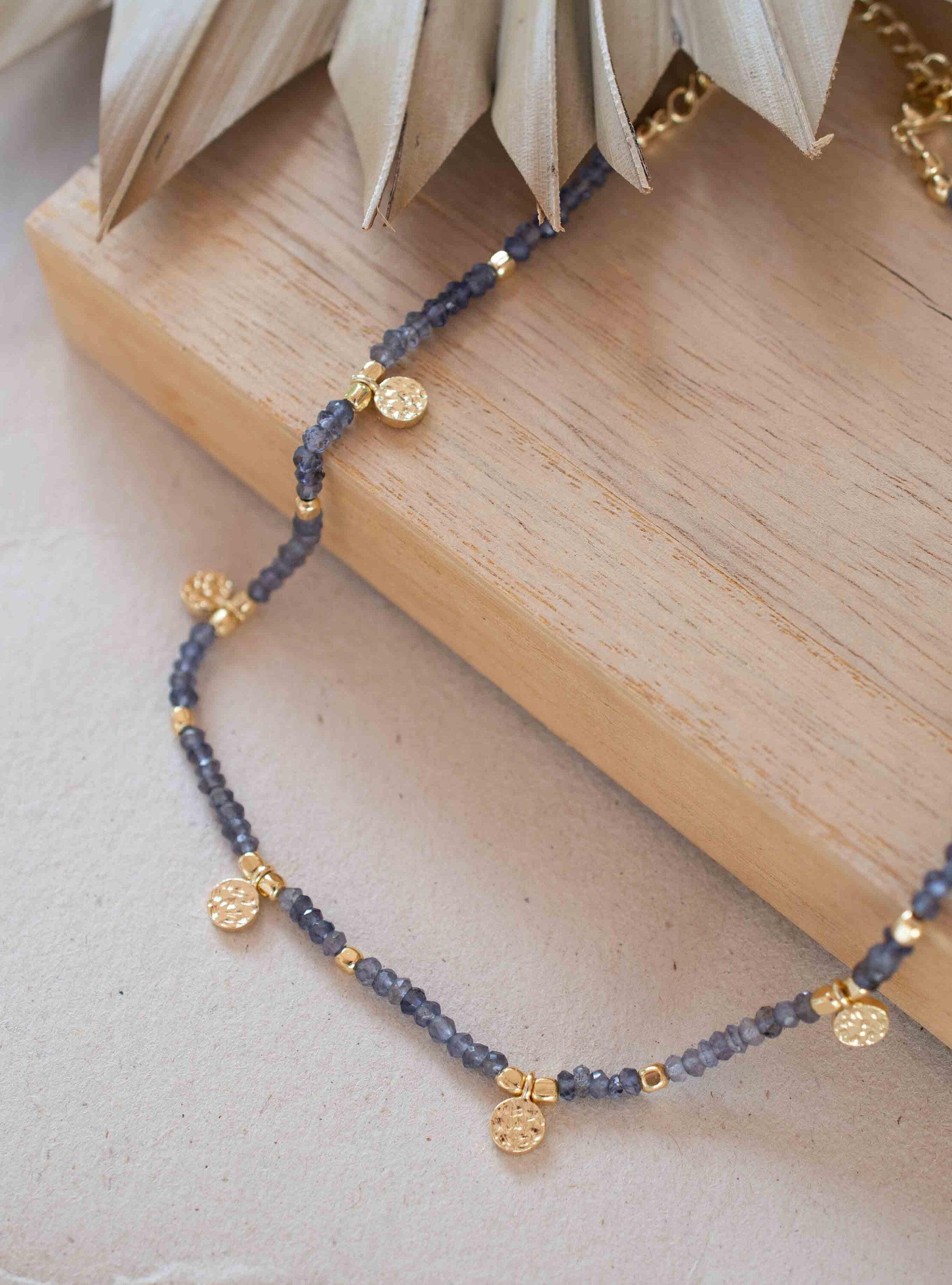 Iolite hydro Necklace ~ Gold Plated 18k ~Choker ~ Jewelry ~ Gift For Her ~ Minimalist~ Handmade~ Thin Chain~ Delicate ~Layered ~ MN103