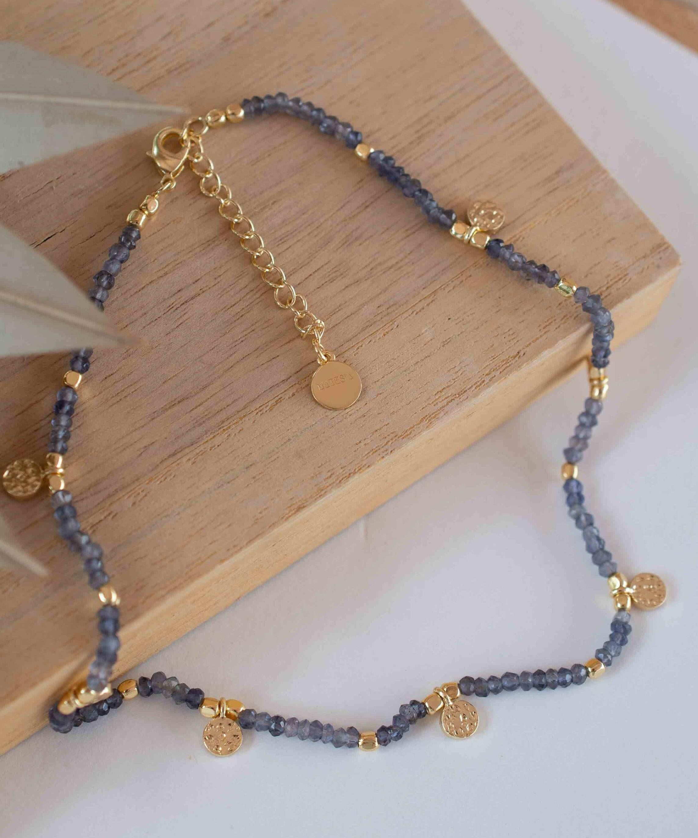 Iolite hydro Necklace ~ Gold Plated 18k ~Choker ~ Jewelry ~ Gift For Her ~ Minimalist~ Handmade~ Thin Chain~ Delicate ~Layered ~ MN103