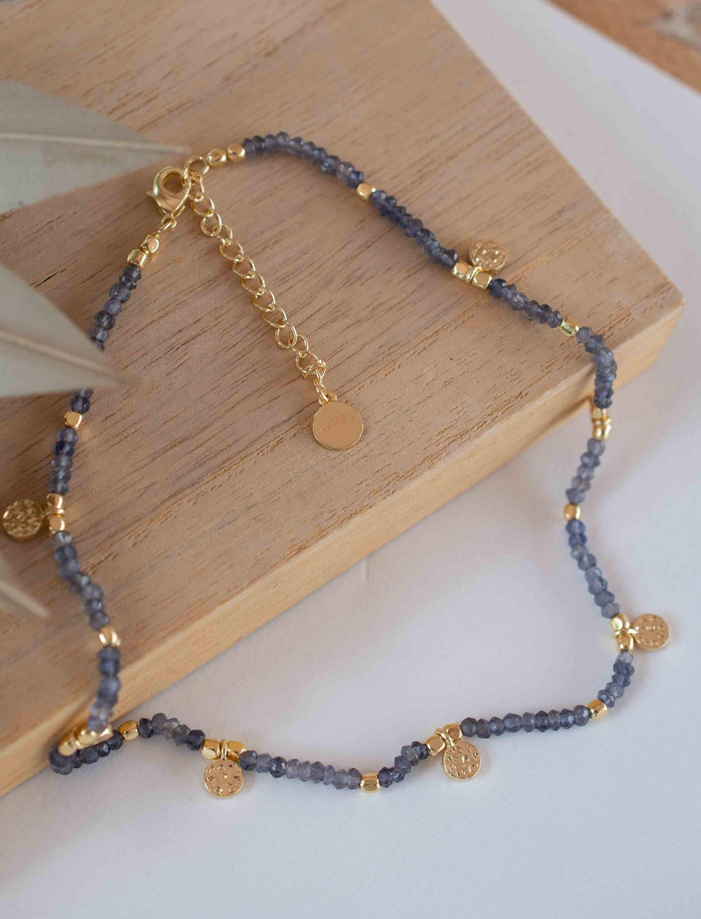 Iolite hydro Necklace ~ Gold Plated 18k ~Choker ~ Jewelry ~ Gift For Her ~ Minimalist~ Handmade~ Thin Chain~ Delicate ~Layered ~ MN103