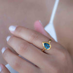 Iolite Hydro Ring ~ Tear Drop Stone ~ 18k Gold Plated ~ Jewelry ~ Handmade ~ Boho ~ Stackable Ring ~ MR313