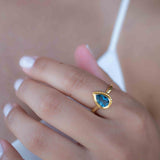 Iolite Hydro Ring ~ Tear Drop Stone ~ 18k Gold Plated ~ Jewelry ~ Handmade ~ Boho ~ Stackable Ring ~ MR313