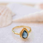 Iolite Hydro Ring ~ Tear Drop Stone ~ 18k Gold Plated ~ Jewelry ~ Handmade ~ Boho ~ Stackable Ring ~ MR313