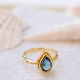 Iolite Hydro Ring ~ Tear Drop Stone ~ 18k Gold Plated ~ Jewelry ~ Handmade ~ Boho ~ Stackable Ring ~ MR313