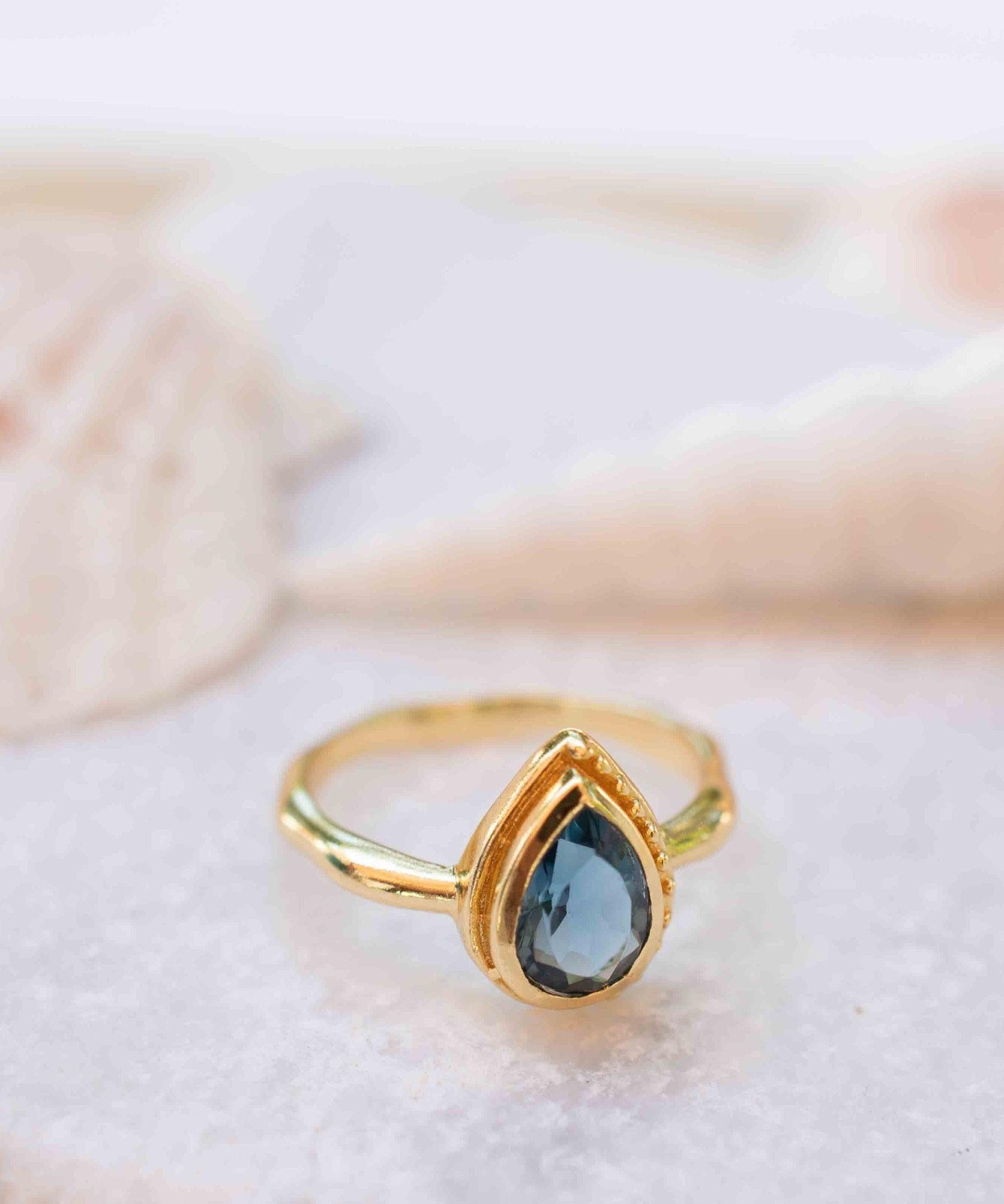Iolite Hydro Ring ~ Tear Drop Stone ~ 18k Gold Plated ~ Jewelry ~ Handmade ~ Boho ~ Stackable Ring ~ MR313