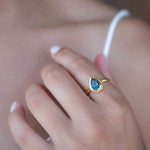 Iolite Hydro Ring ~ Tear Drop Stone ~ 18k Gold Plated ~ Jewelry ~ Handmade ~ Boho ~ Stackable Ring ~ MR313