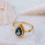 Iolite Hydro Ring ~ Tear Drop Stone ~ 18k Gold Plated ~ Jewelry ~ Handmade ~ Boho ~ Stackable Ring ~ MR313