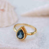 Iolite Hydro Ring ~ Tear Drop Stone ~ 18k Gold Plated ~ Jewelry ~ Handmade ~ Boho ~ Stackable Ring ~ MR313