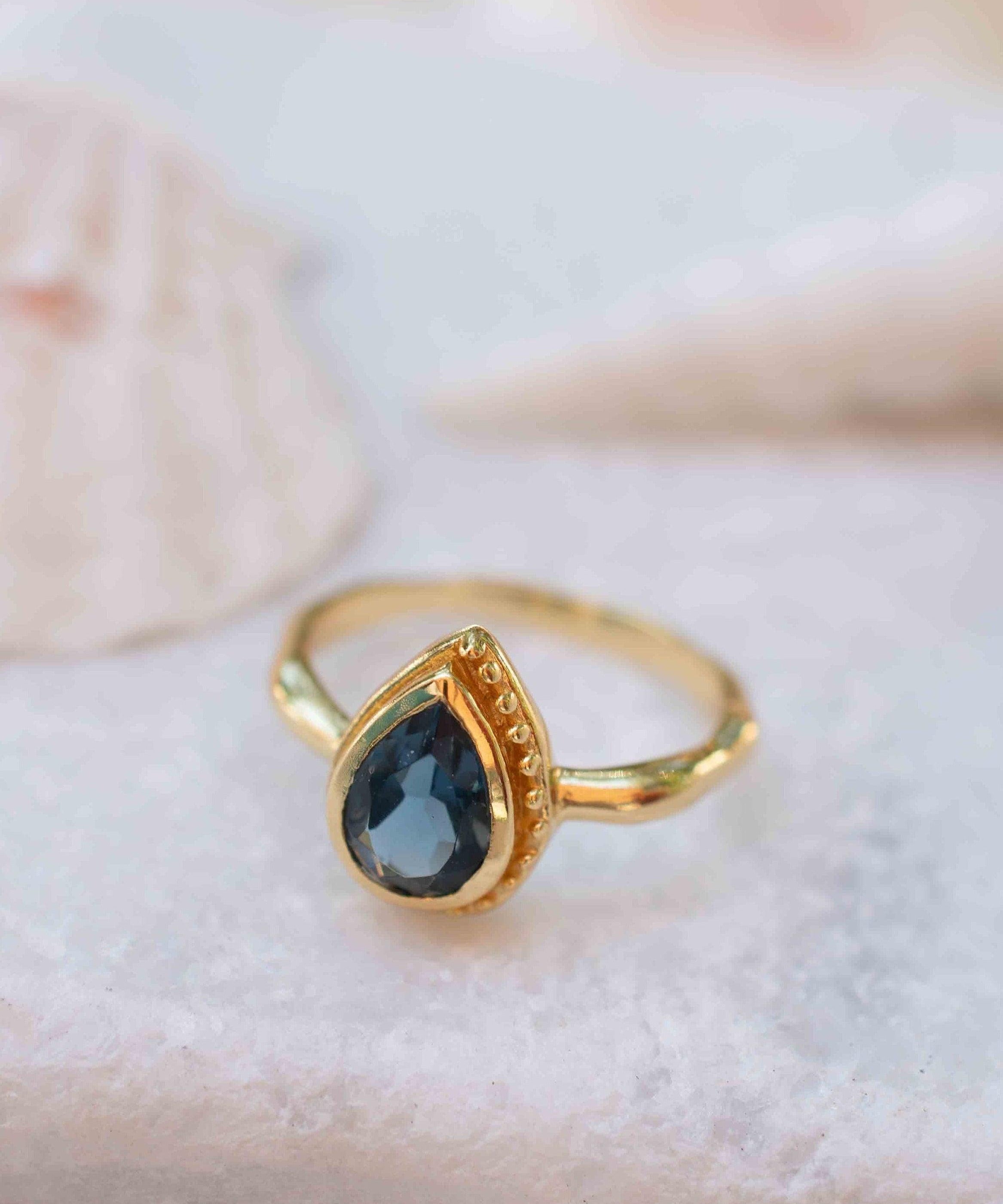 Iolite Hydro Ring ~ Tear Drop Stone ~ 18k Gold Plated ~ Jewelry ~ Handmade ~ Boho ~ Stackable Ring ~ MR313