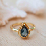 Iolite Hydro Ring ~ Tear Drop Stone ~ 18k Gold Plated ~ Jewelry ~ Handmade ~ Boho ~ Stackable Ring ~ MR313