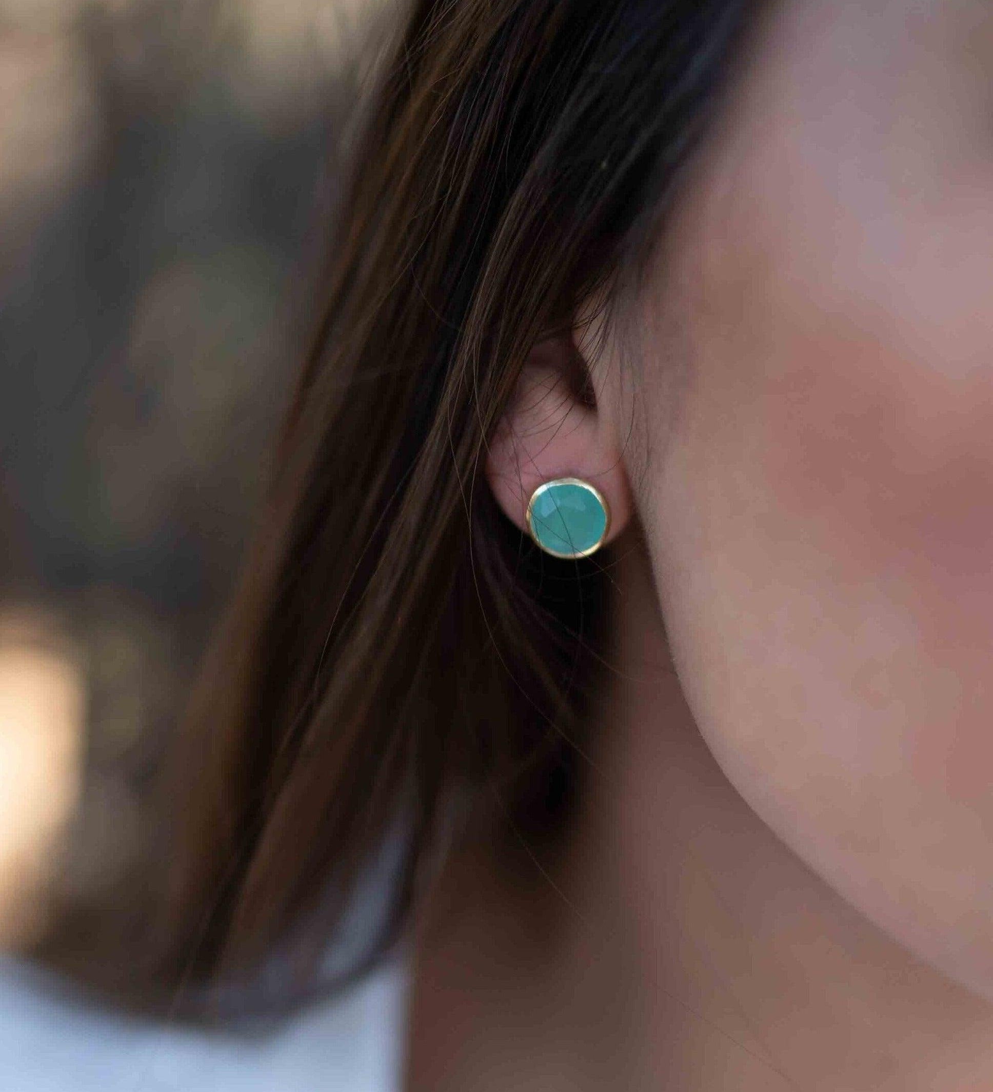 Aqua Chalcedony Earrings ~ Stud ~ Jewelry ~ 18k Gold Plated ~ Natural ~ Minimalist Everyday ~ Gift for Her ~ Boho ~ Hippie ~ ME179