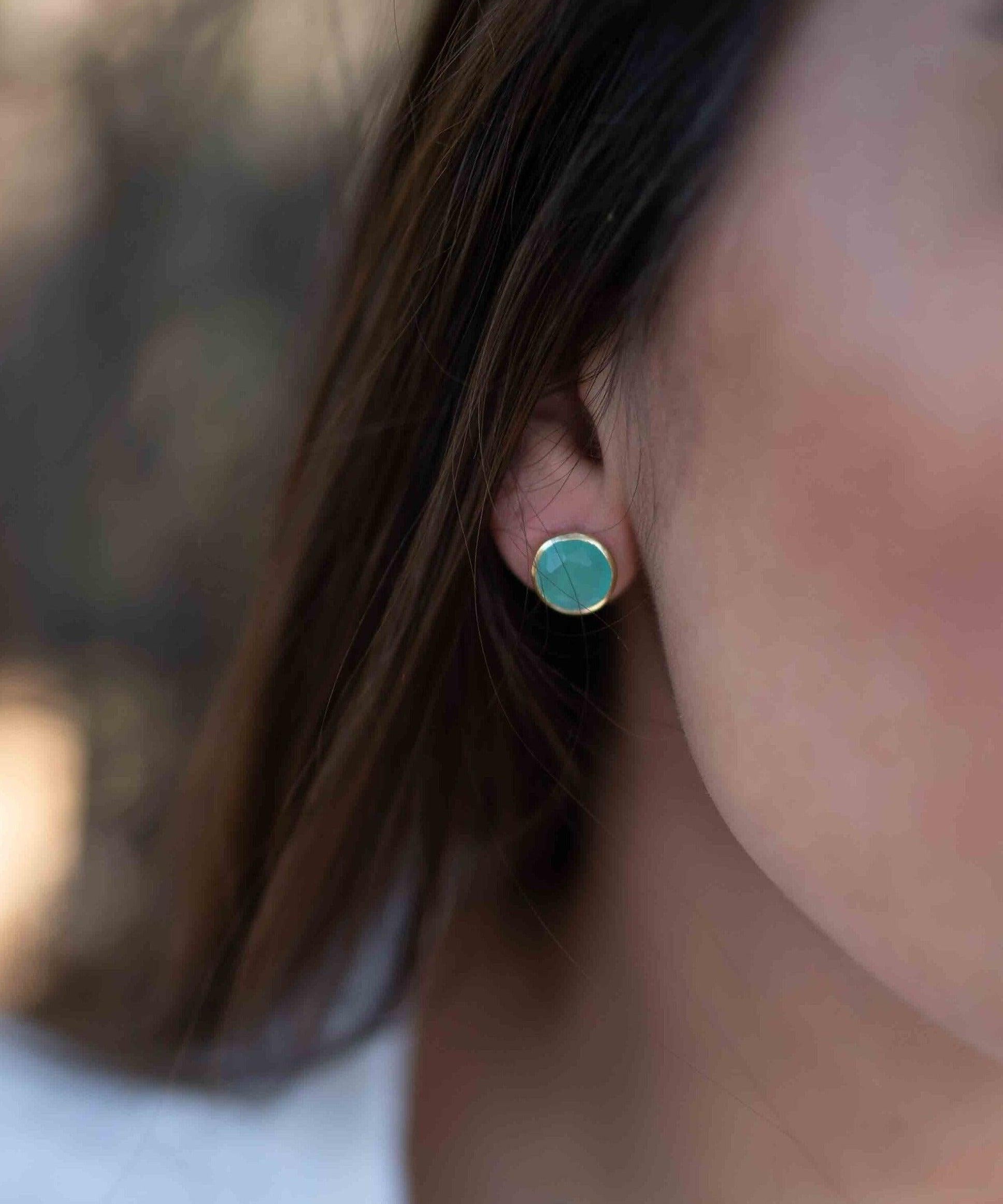 Aqua Chalcedony Earrings ~ Stud ~ Jewelry ~ 18k Gold Plated ~ Natural ~ Minimalist Everyday ~ Gift for Her ~ Boho ~ Hippie ~ ME179