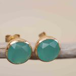 Aqua Chalcedony Earrings ~ Stud ~ Jewelry ~ 18k Gold Plated ~ Natural ~ Minimalist Everyday ~ Gift for Her ~ Boho ~ Hippie ~ ME179