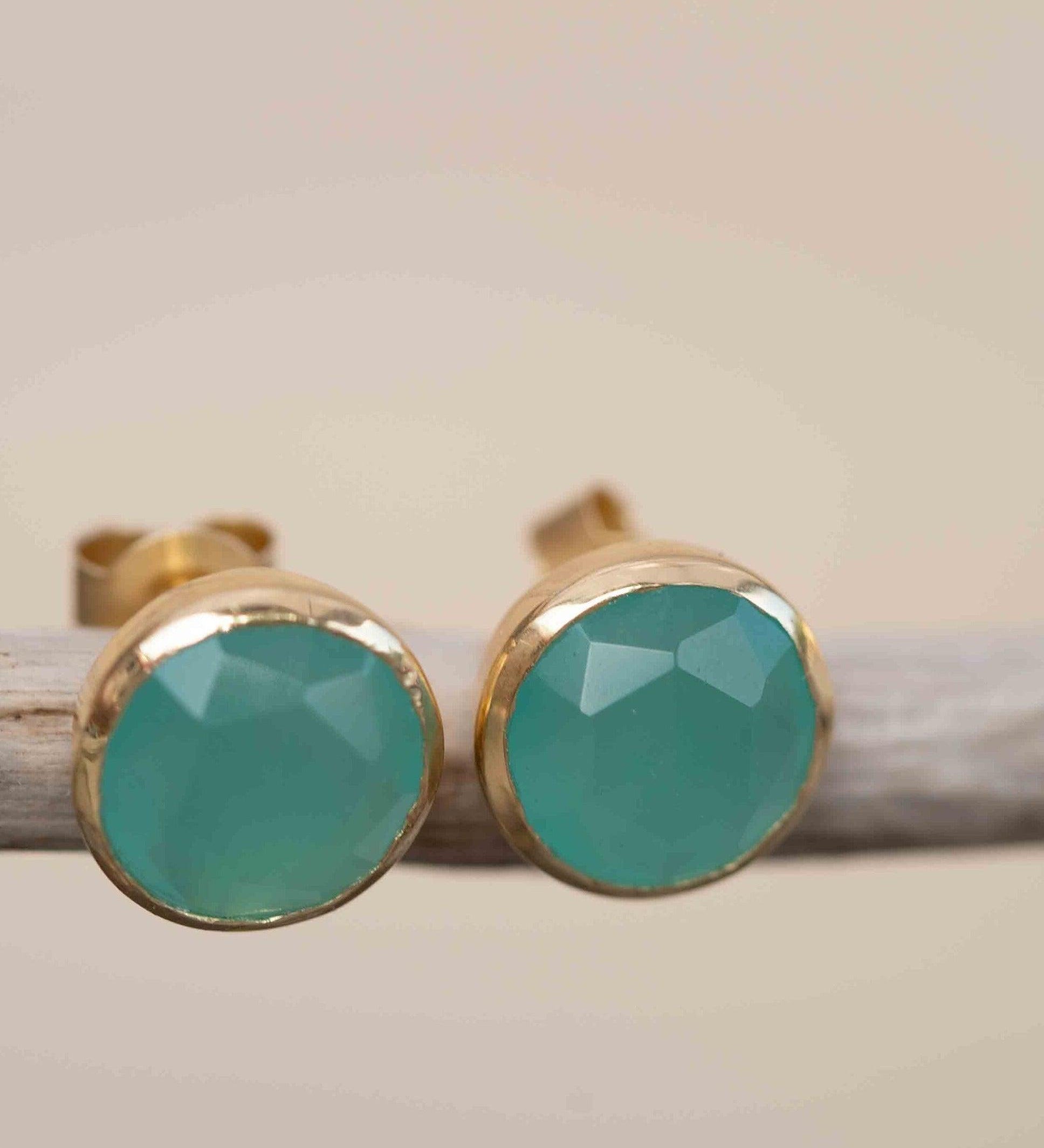 Aqua Chalcedony Earrings ~ Stud ~ Jewelry ~ 18k Gold Plated ~ Natural ~ Minimalist Everyday ~ Gift for Her ~ Boho ~ Hippie ~ ME179