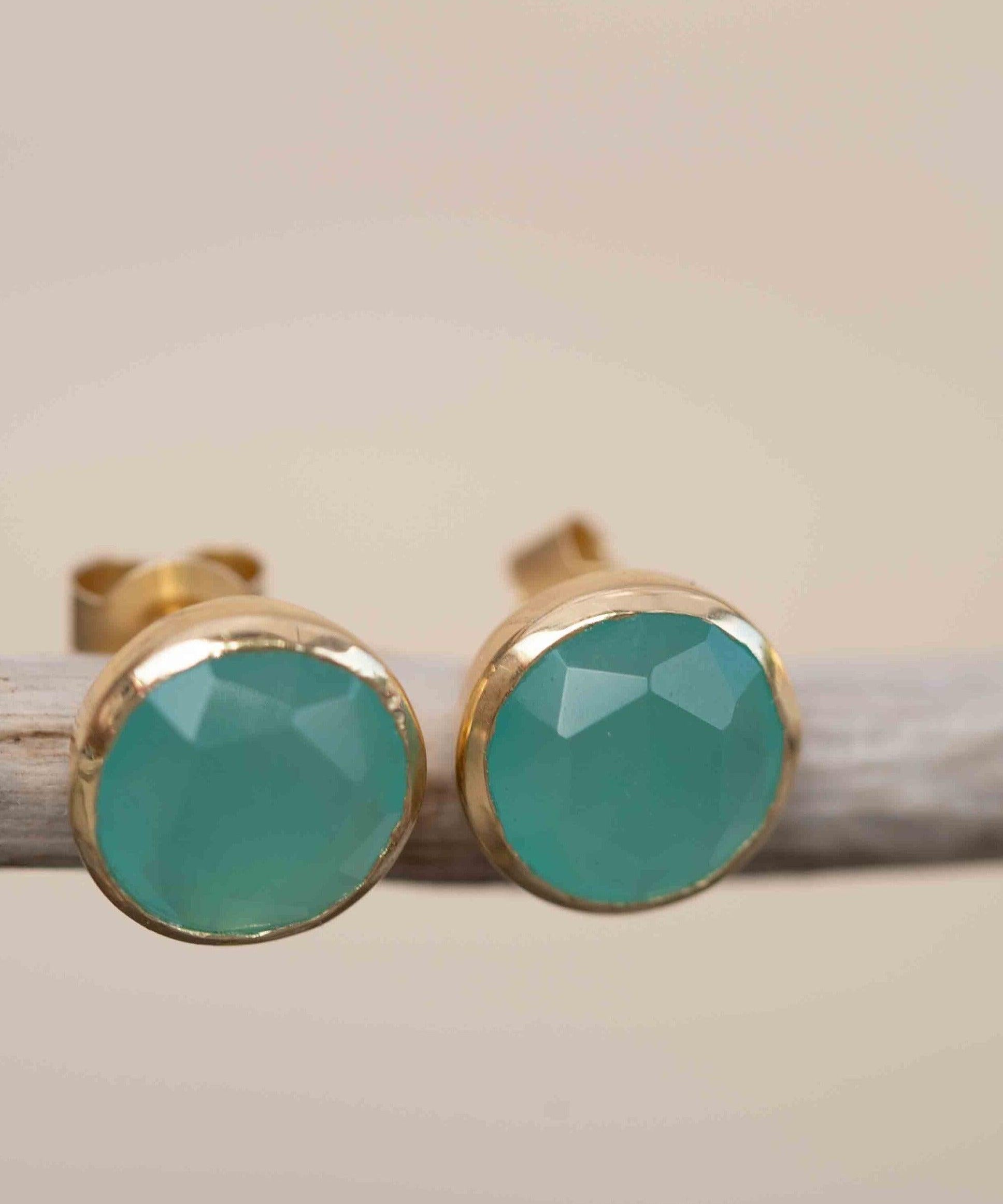 Aqua Chalcedony Earrings ~ Stud ~ Jewelry ~ 18k Gold Plated ~ Natural ~ Minimalist Everyday ~ Gift for Her ~ Boho ~ Hippie ~ ME179