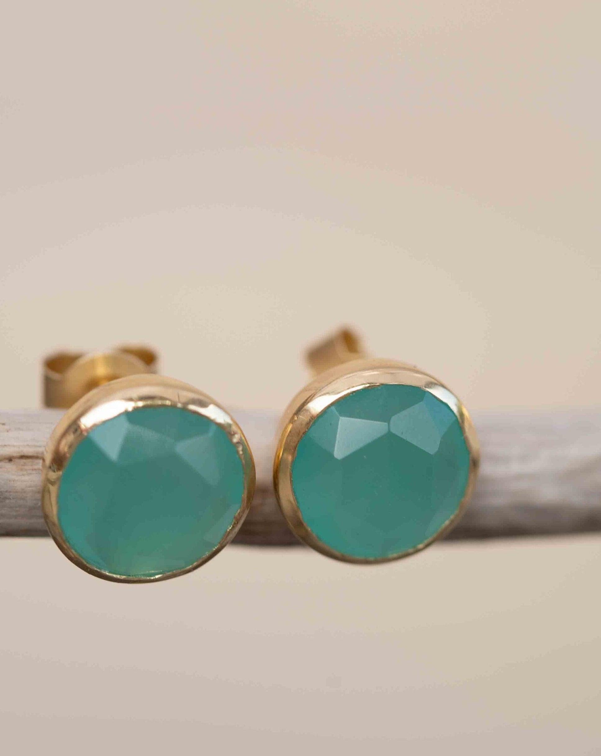 Aqua Chalcedony Earrings ~ Stud ~ Jewelry ~ 18k Gold Plated ~ Natural ~ Minimalist Everyday ~ Gift for Her ~ Boho ~ Hippie ~ ME179