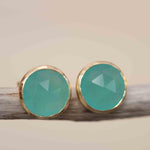 Aqua Chalcedony Earrings ~ Stud ~ Jewelry ~ 18k Gold Plated ~ Natural ~ Minimalist Everyday ~ Gift for Her ~ Boho ~ Hippie ~ ME179
