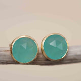 Aqua Chalcedony Earrings ~ Stud ~ Jewelry ~ 18k Gold Plated ~ Natural ~ Minimalist Everyday ~ Gift for Her ~ Boho ~ Hippie ~ ME179