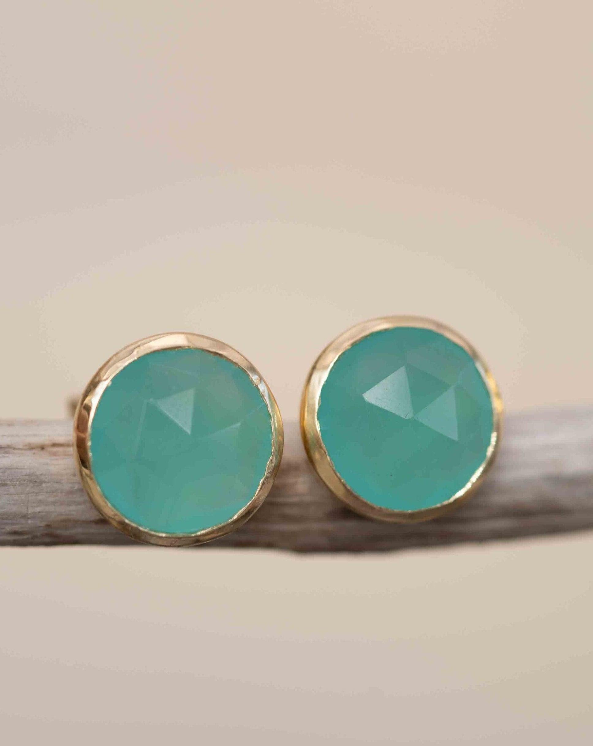 Aqua Chalcedony Earrings ~ Stud ~ Jewelry ~ 18k Gold Plated ~ Natural ~ Minimalist Everyday ~ Gift for Her ~ Boho ~ Hippie ~ ME179
