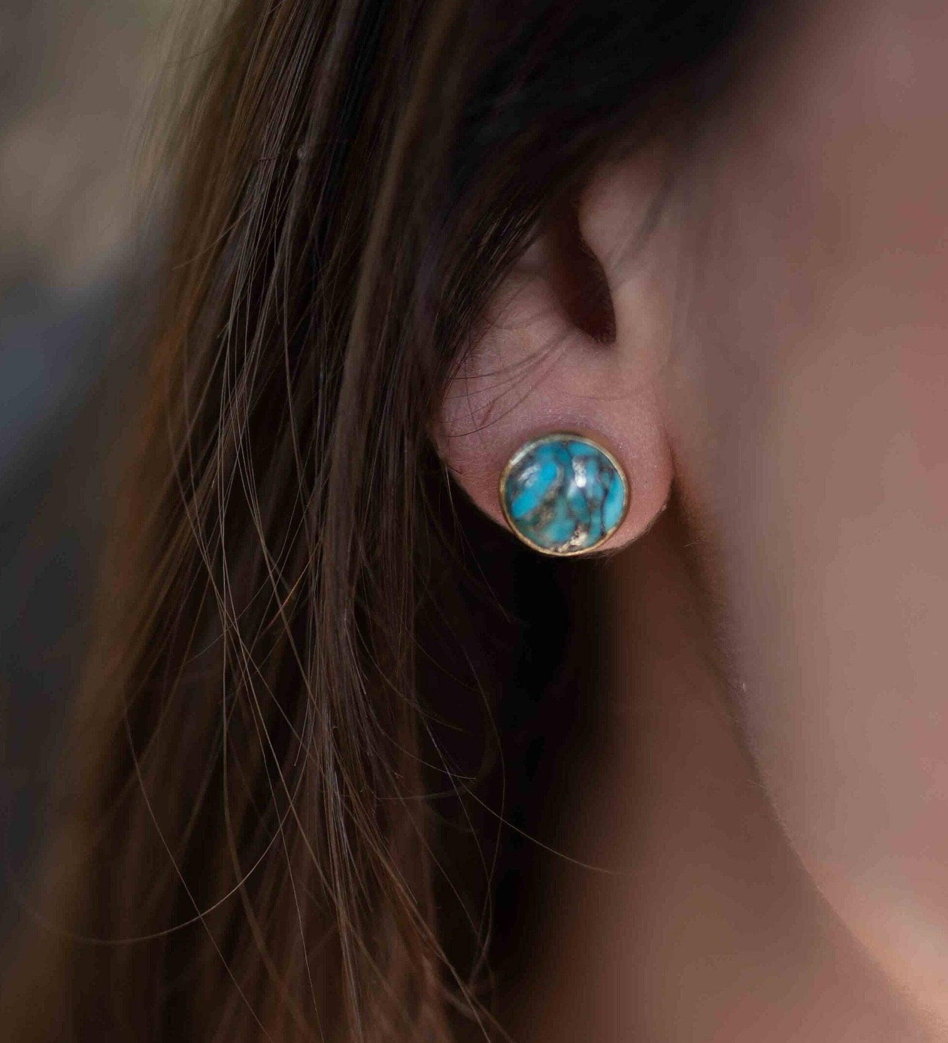 Copper Turquoise Earrings ~ Stud ~ Jewelry ~ 18k Gold Plated ~ Natural ~ Minimalist Everyday ~ Gift for Her ~ Boho ~ Hippie ~ ME0